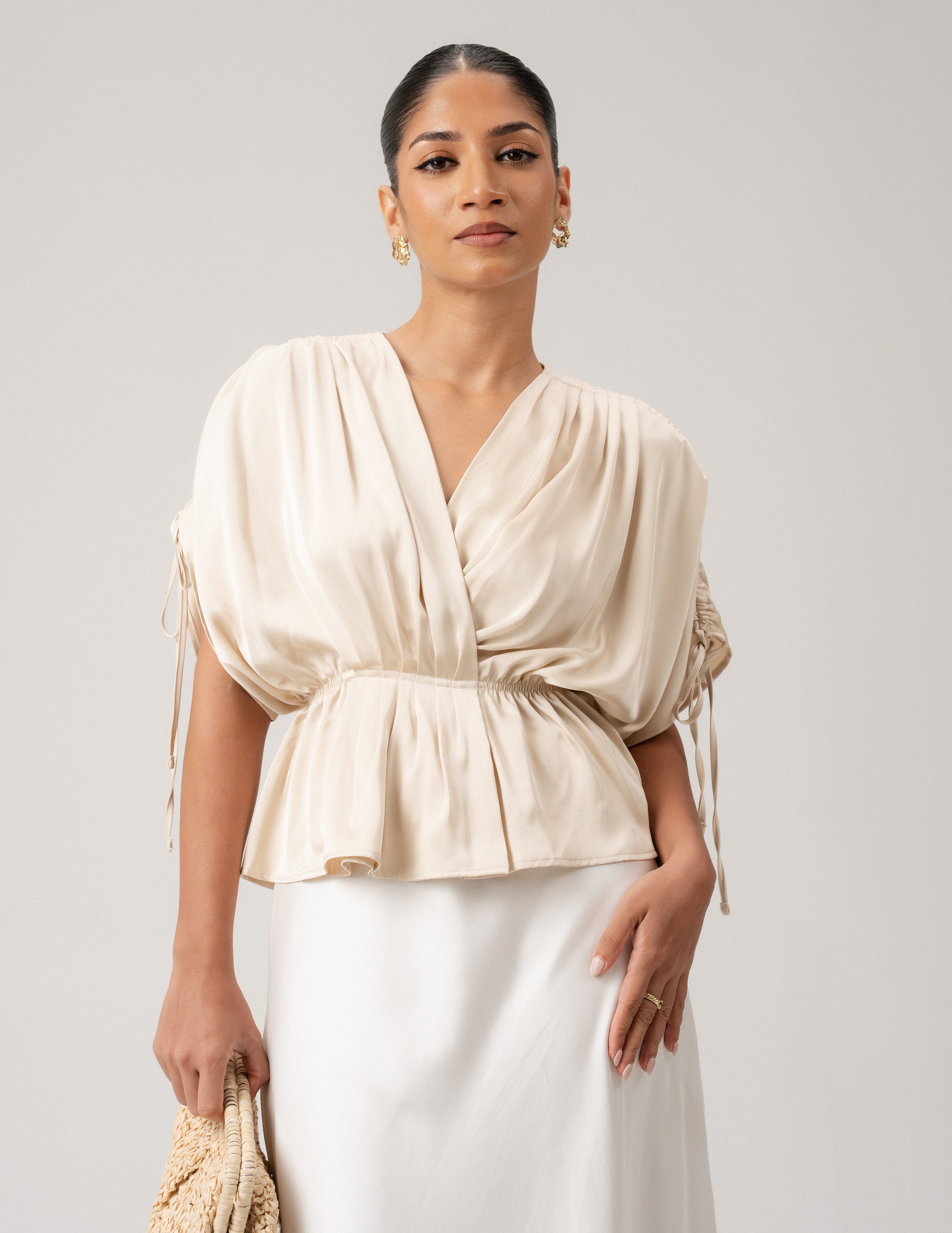 Satin Mock Wrap Top