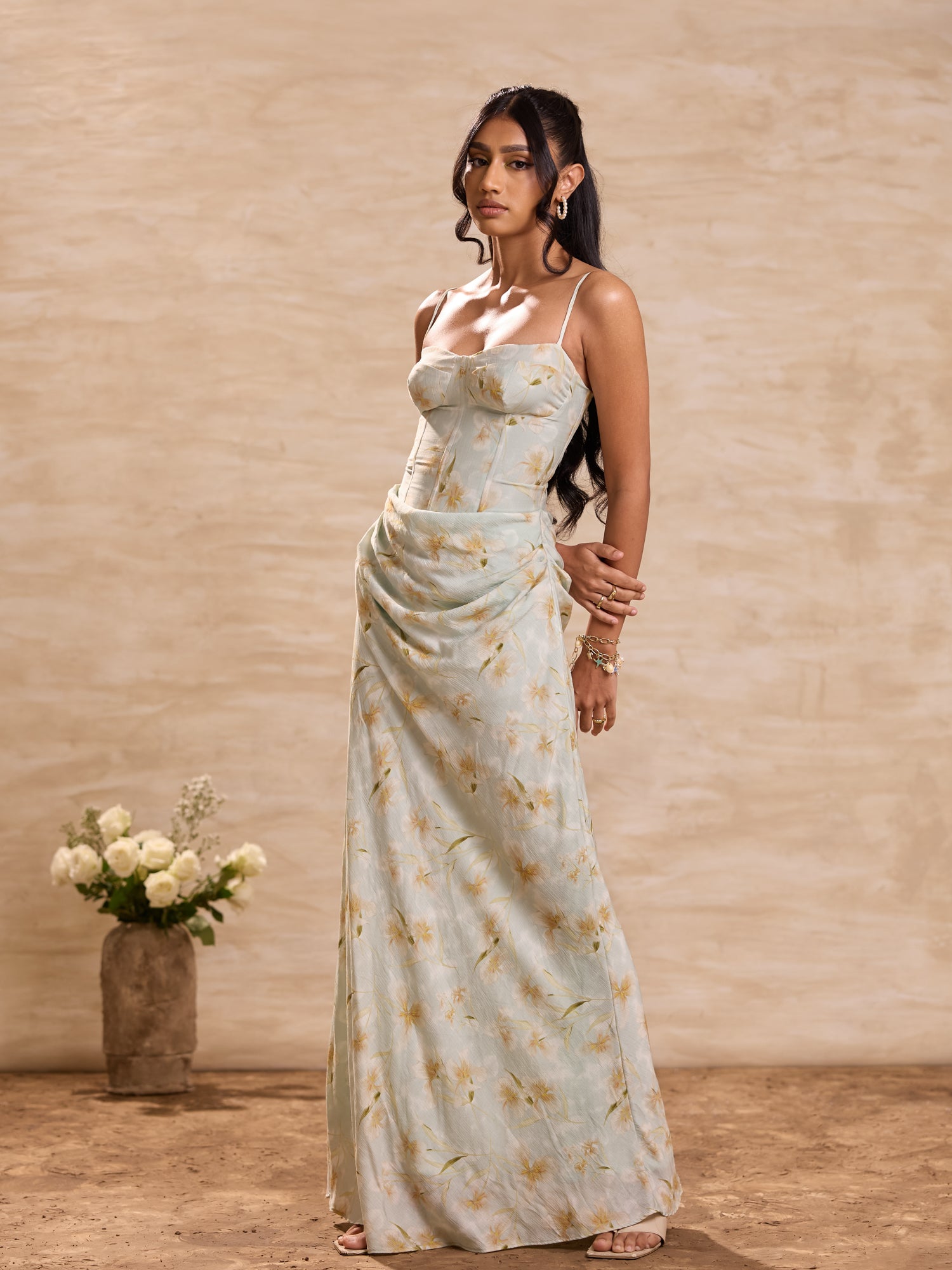 Corset Cowl Waisted Maxi Dress