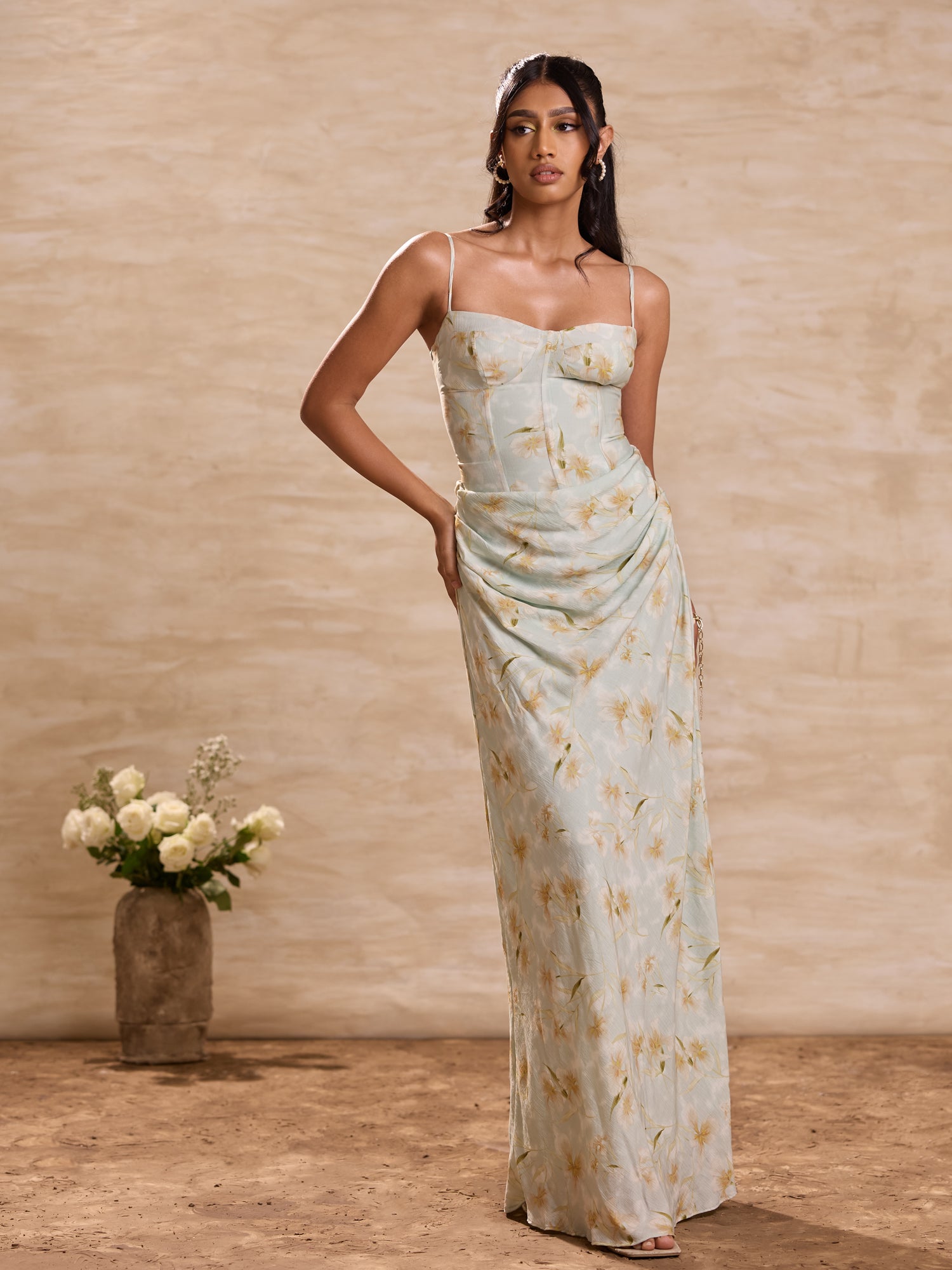 Corset Cowl Waisted Maxi Dress