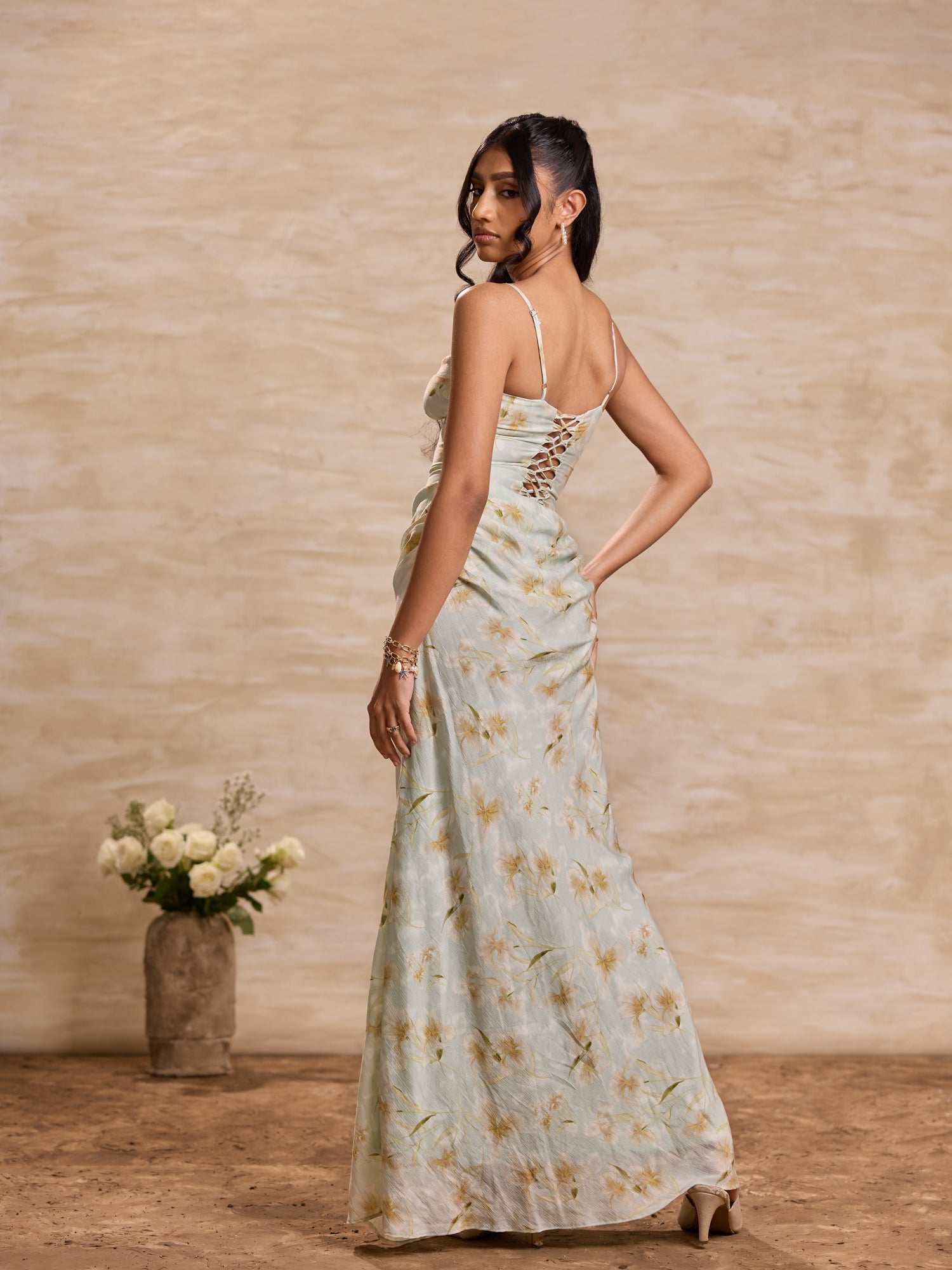 Corset Cowl Waisted Maxi Dress