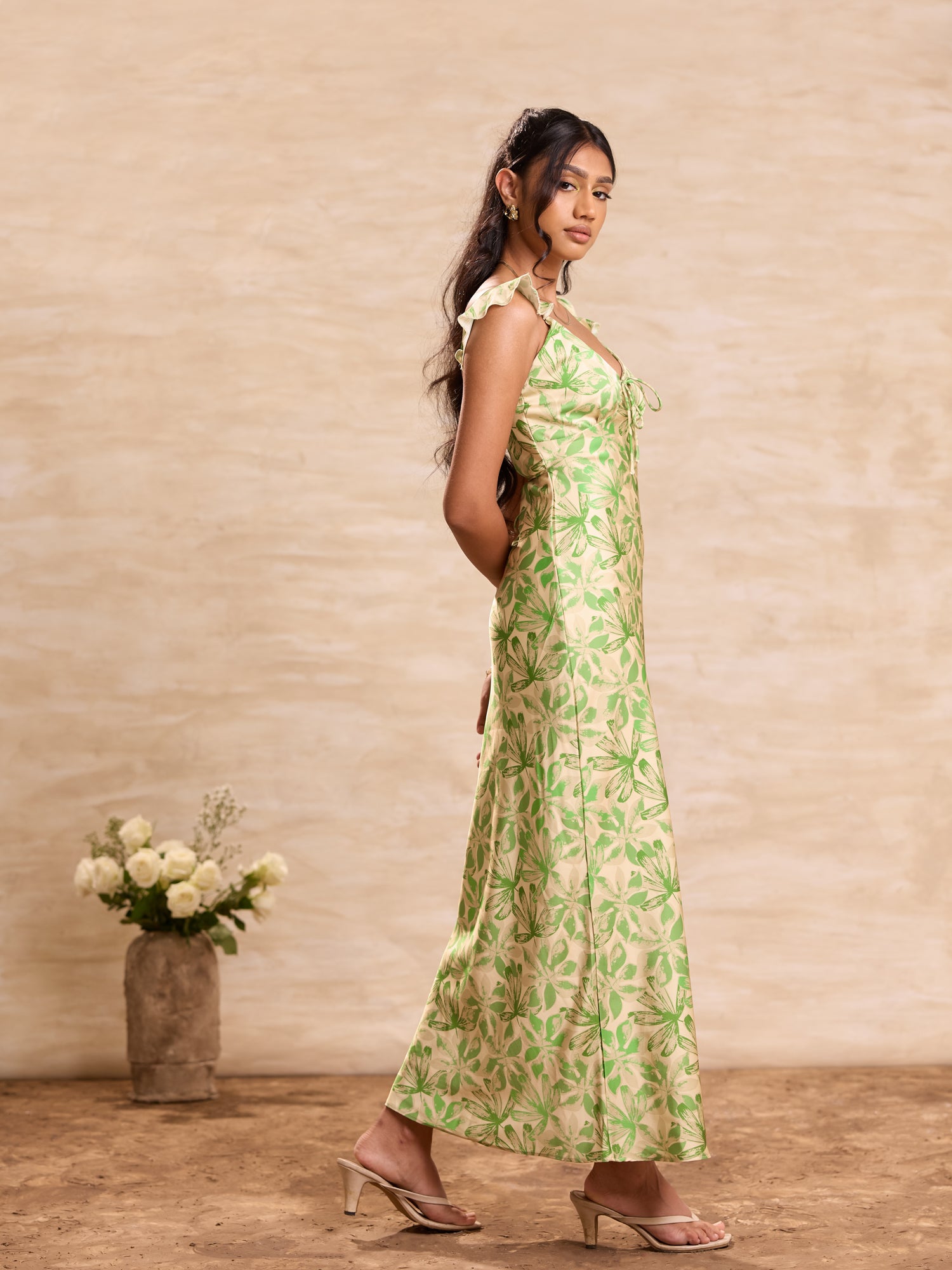 Frill Detailed Printed Maxi Dress