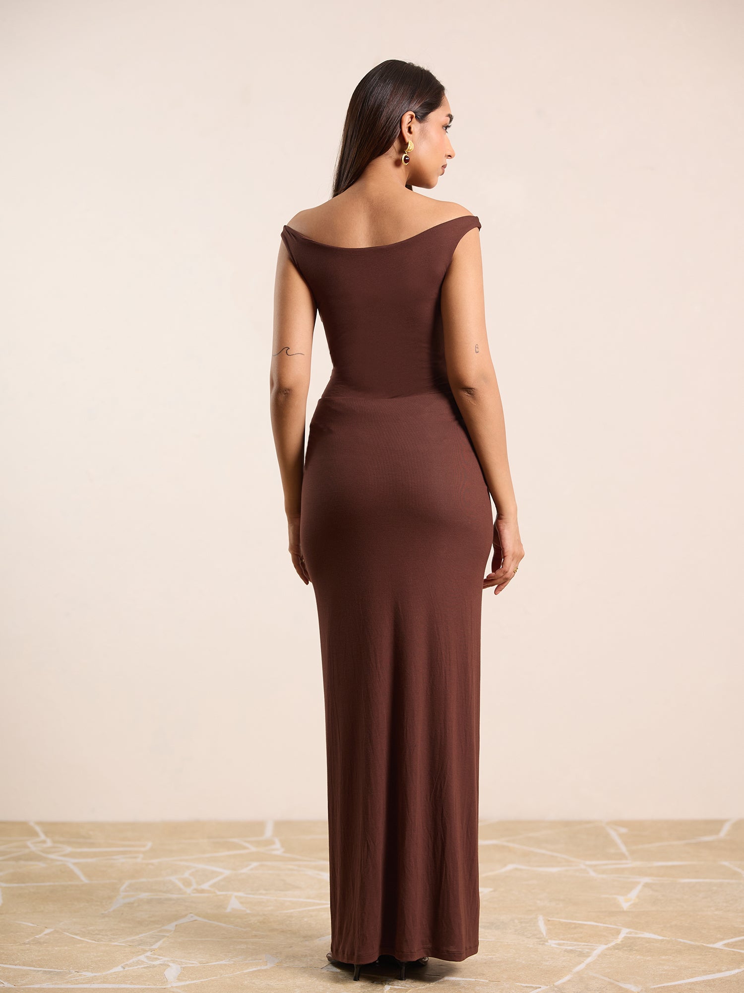 Off Shoulder Ruched Detailed Maxi Dress