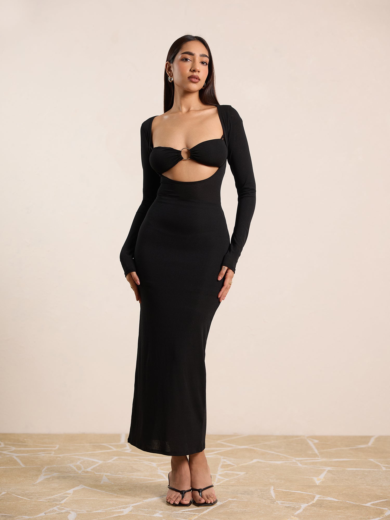 Separate Bustier Top Detailed Front Cut Out Maxi Dress