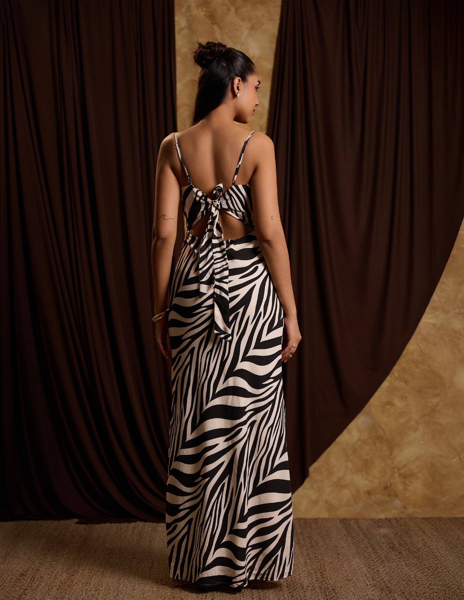 Front Cowl Neck Printed Maxi Dress
