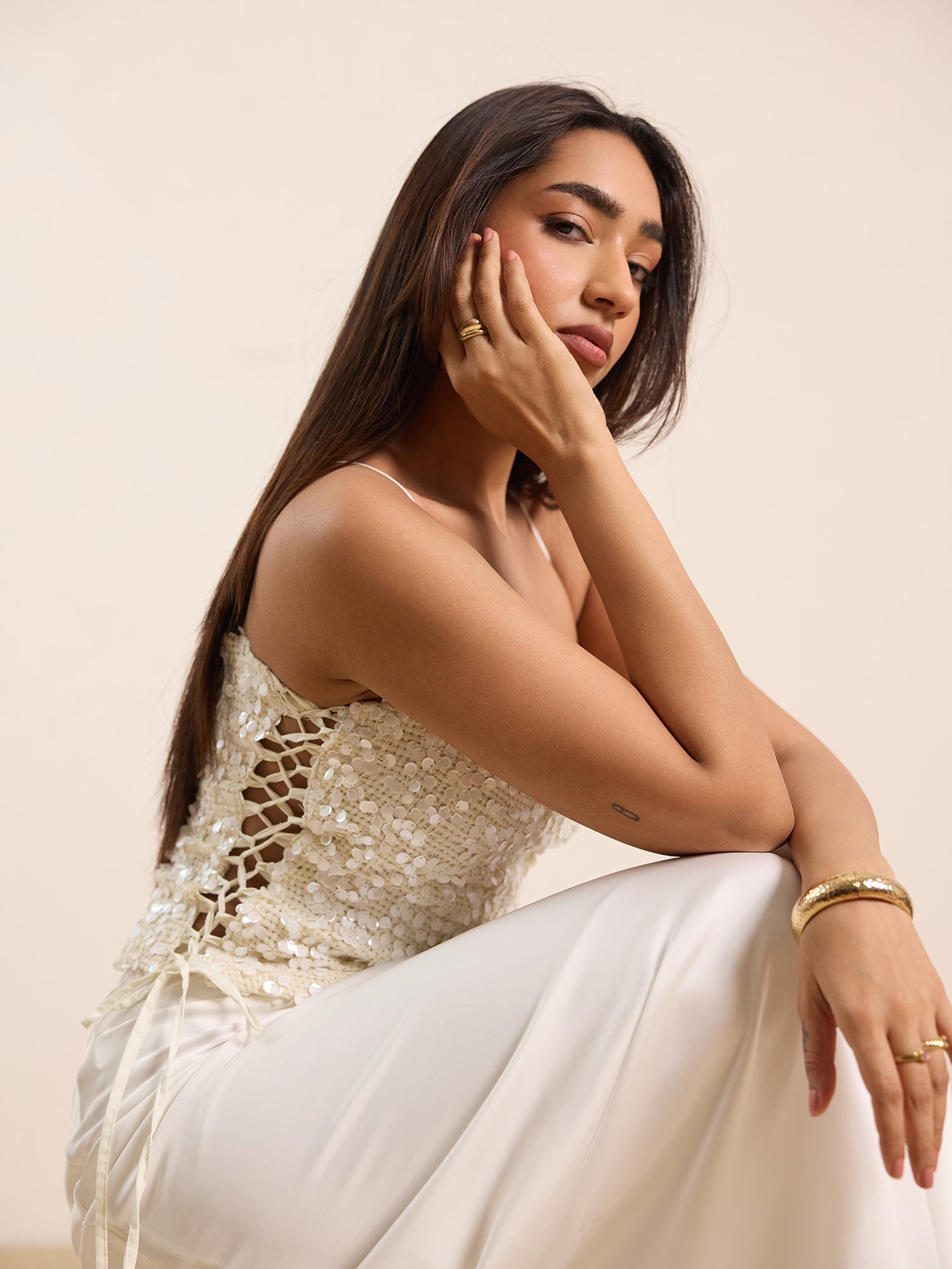 Side Tie Up Sleeveless Sequin Top