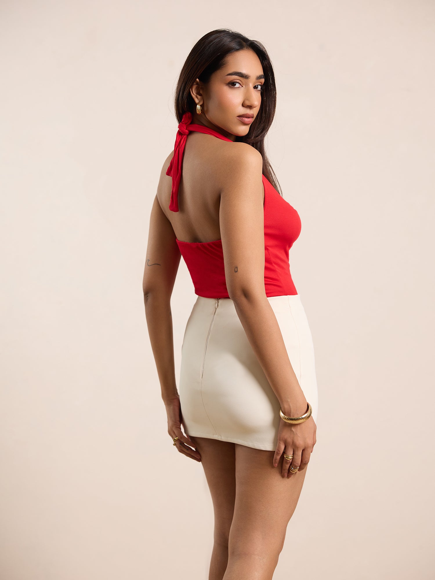 Front Cowl Back Neck Tie Up Bodysuit