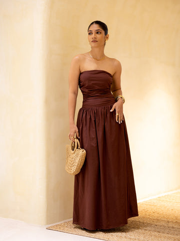Back Smocking Side Ruched Maxi Dress