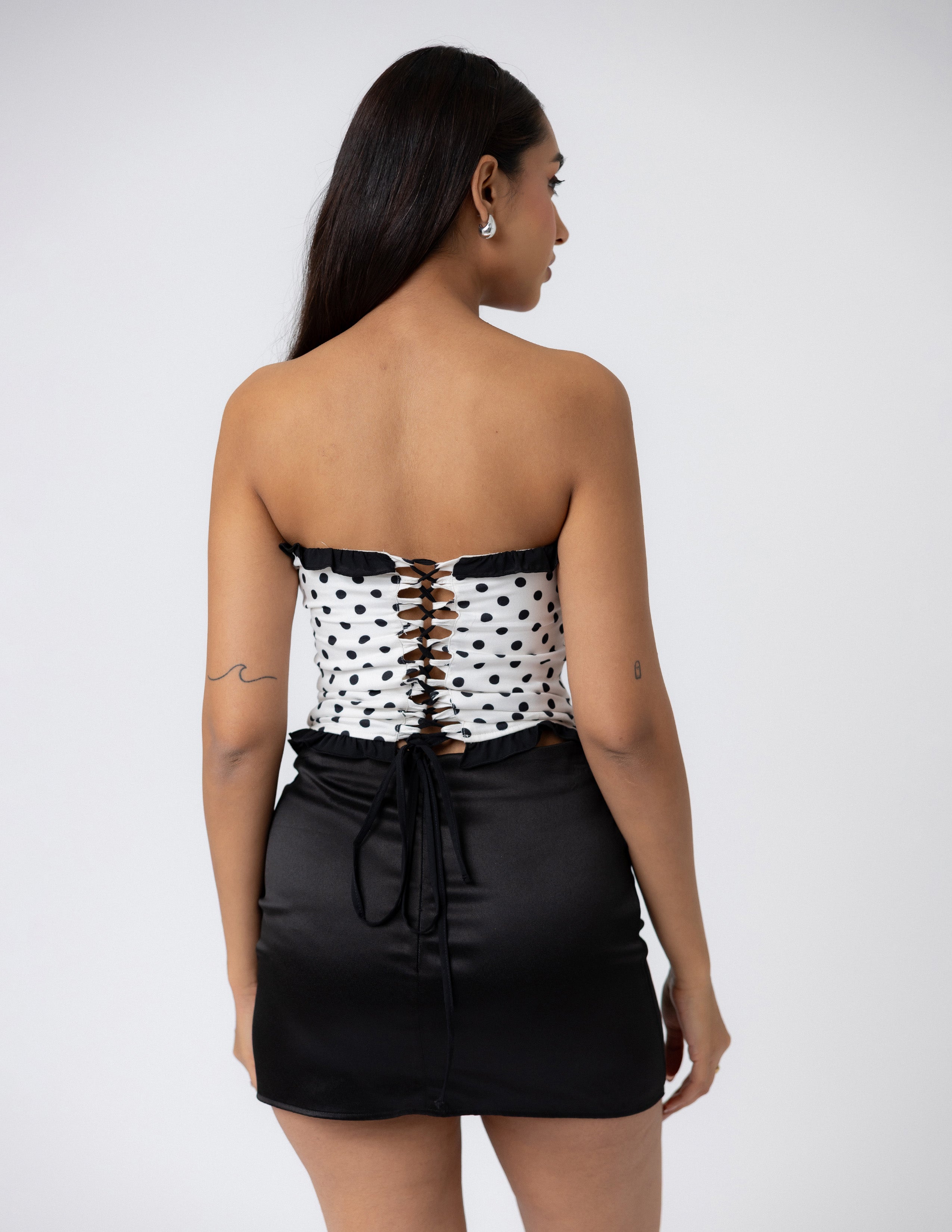 Contrast Frill Detailed Corset Tube Top