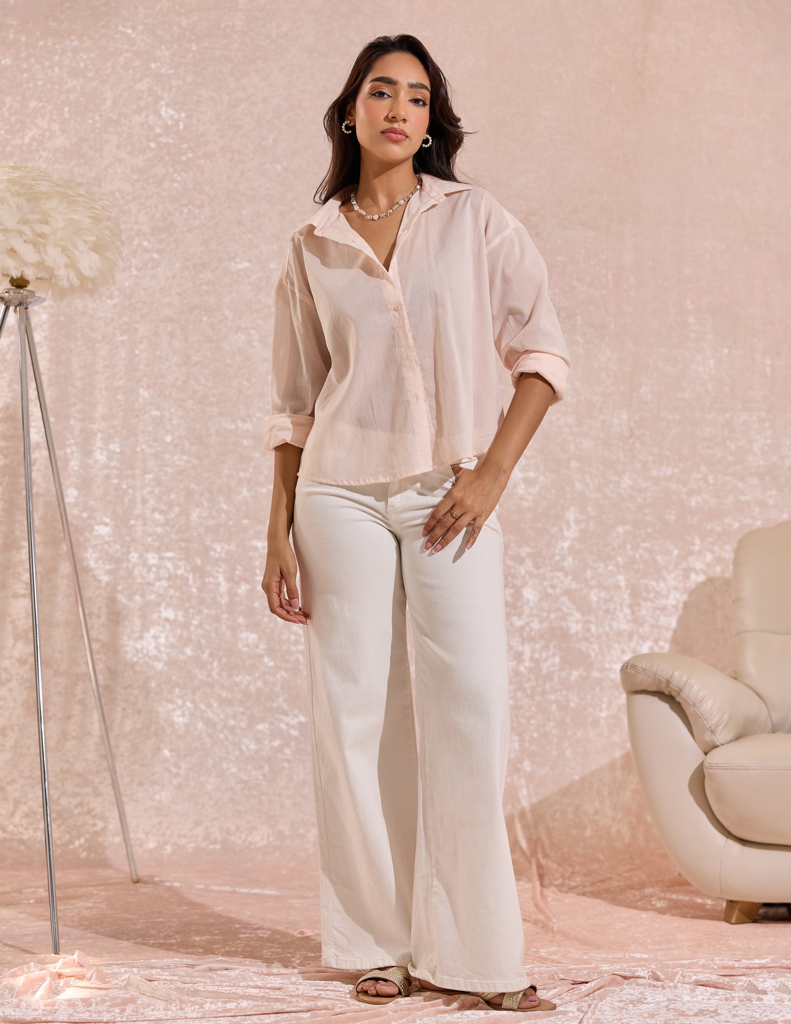 Collar Detailed Button Down Long Sleeved Top