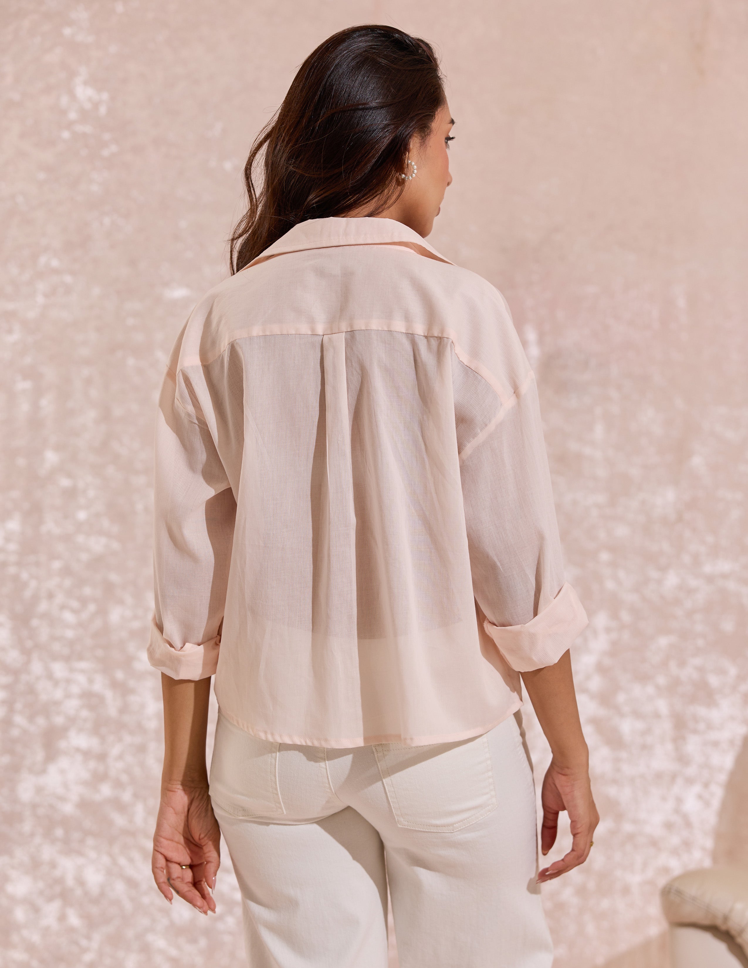 Collar Detailed Button Down Long Sleeved Top