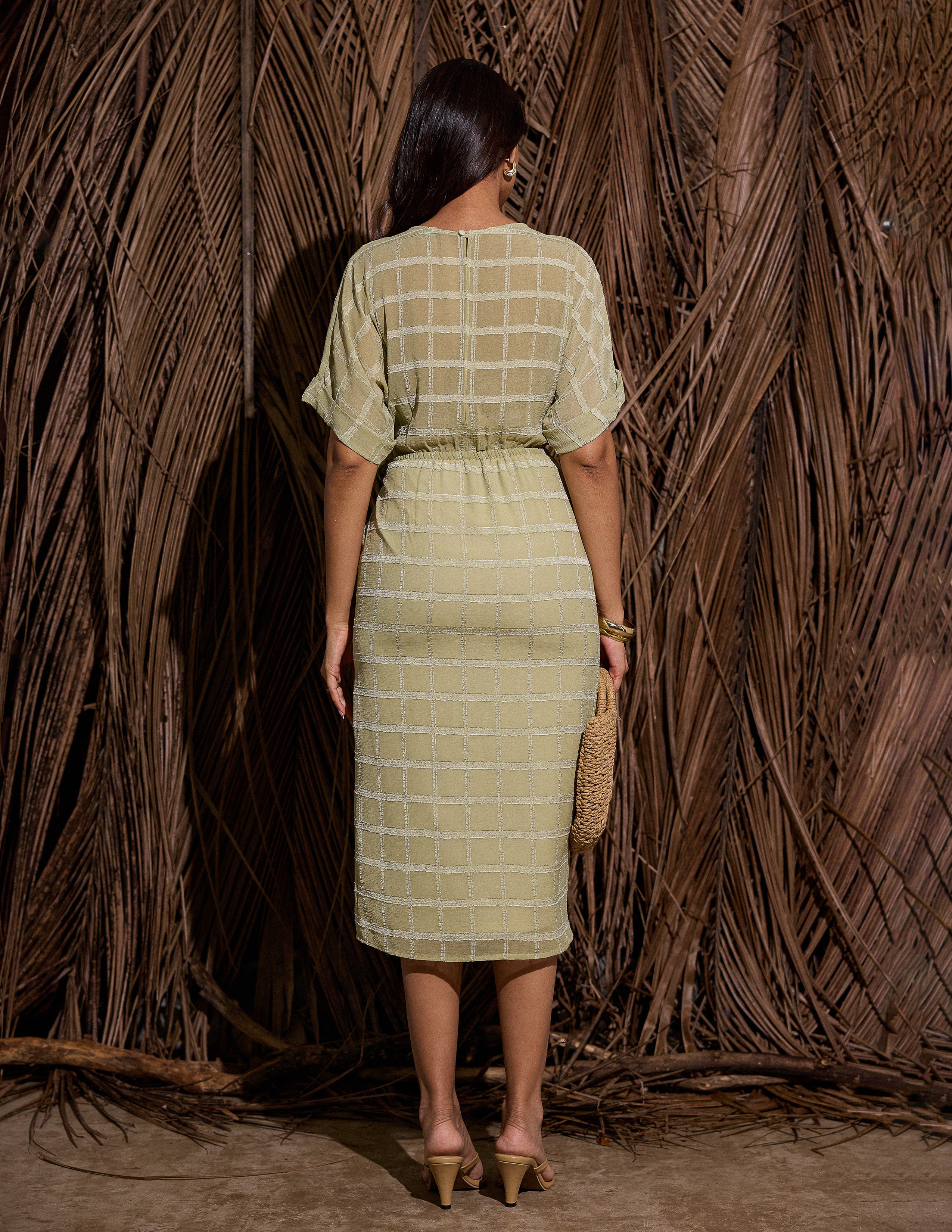 Mock Wrap Midi Dress