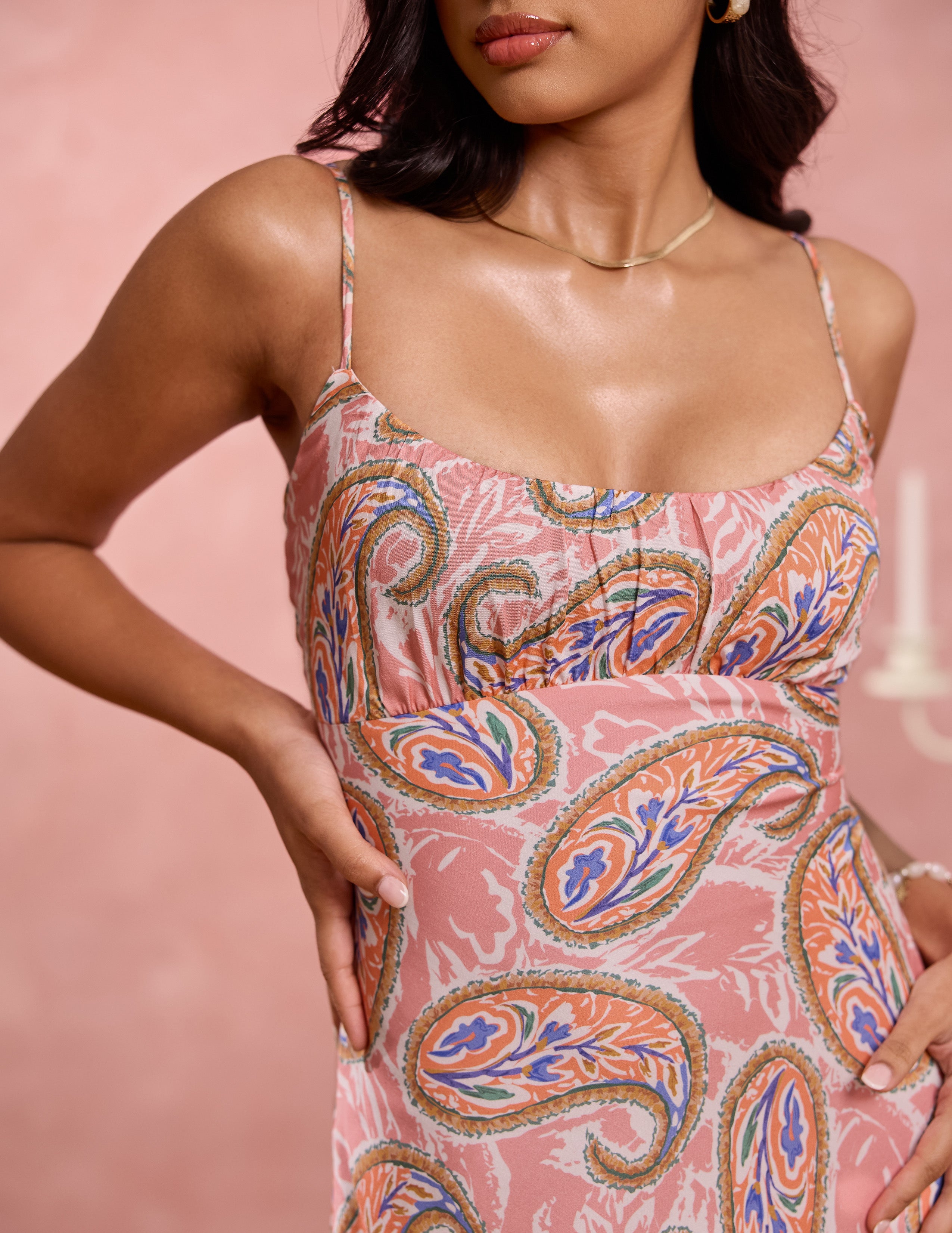 Bustier Detail Printed Maxi Dress