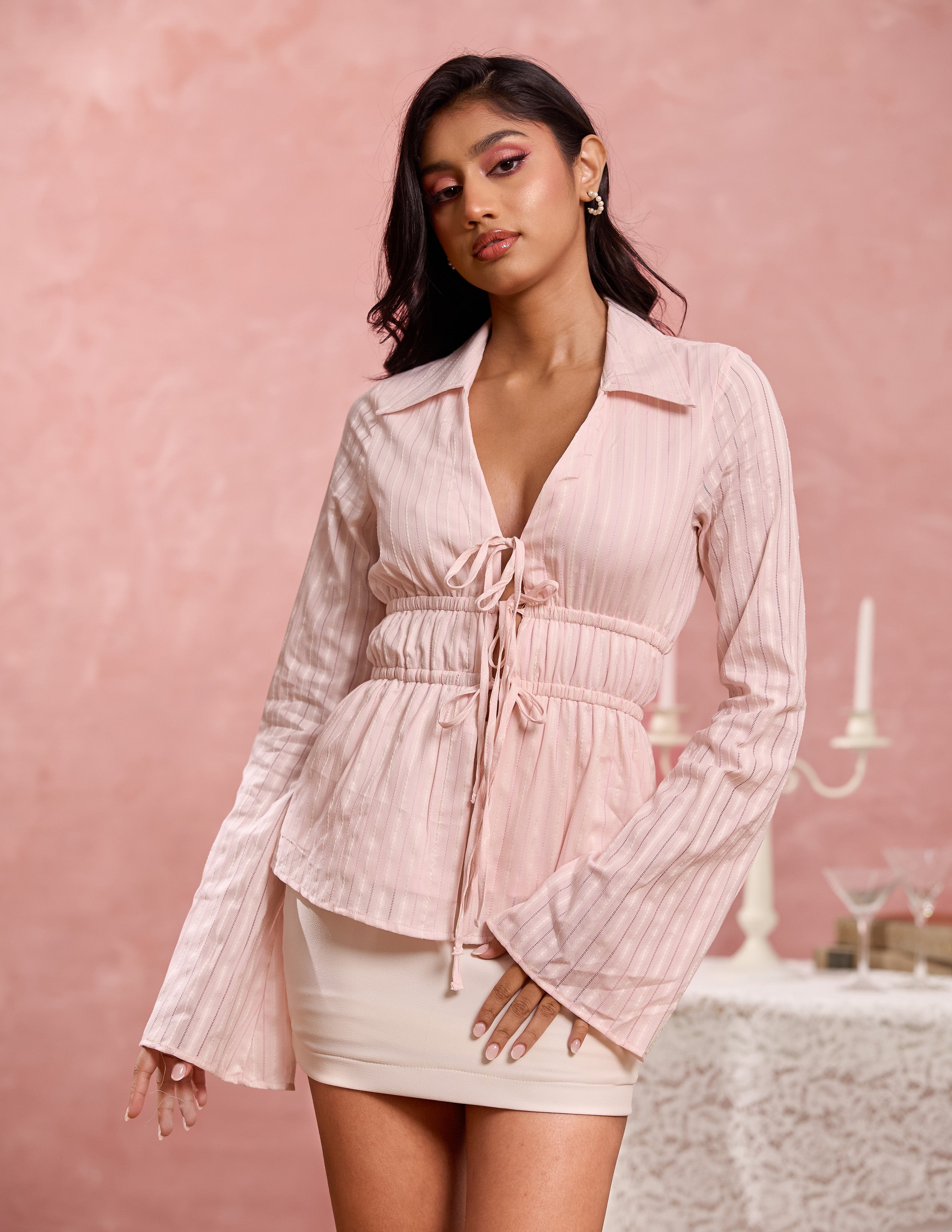 Bell Sleeve Front Tie Up Top