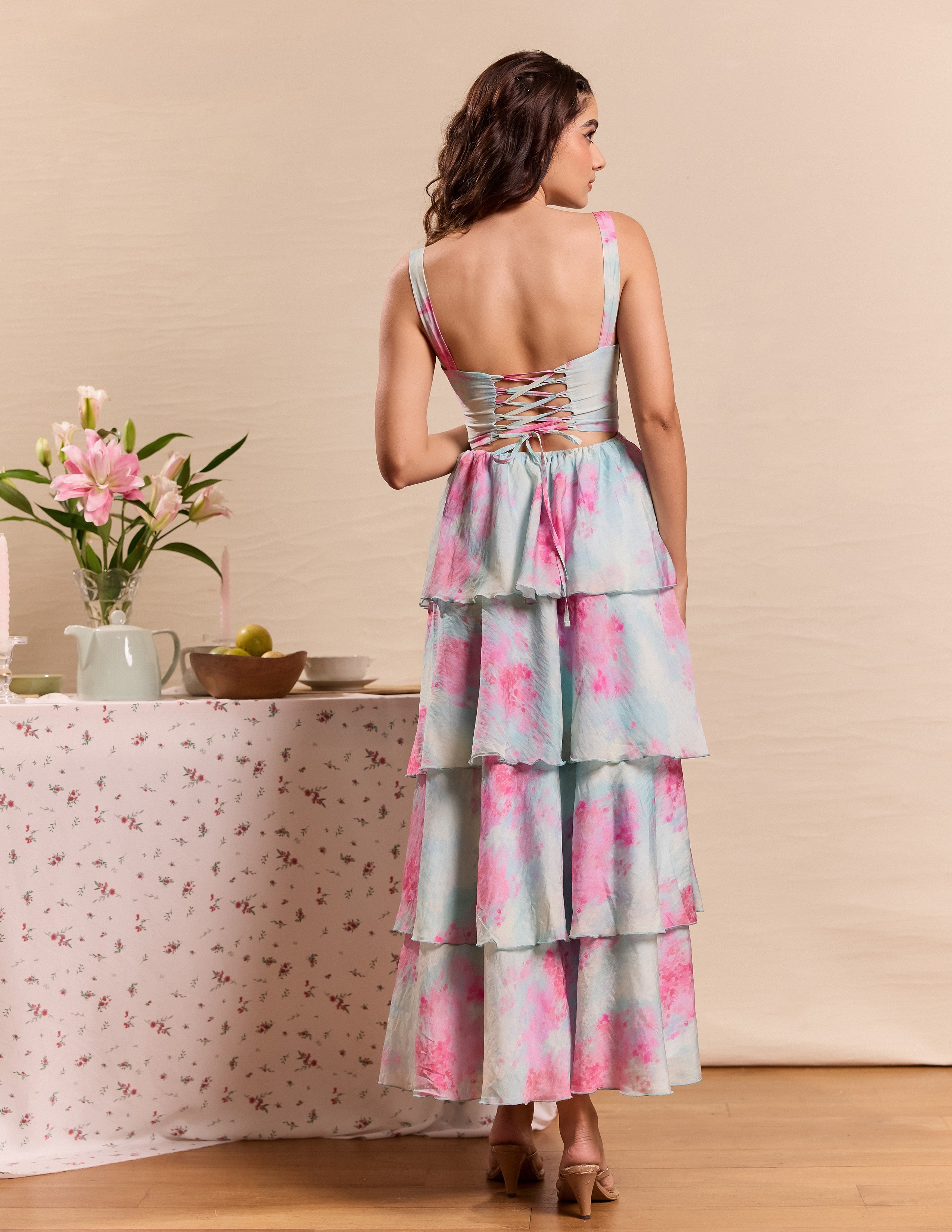 Front Bustier Tiered Maxi Dress