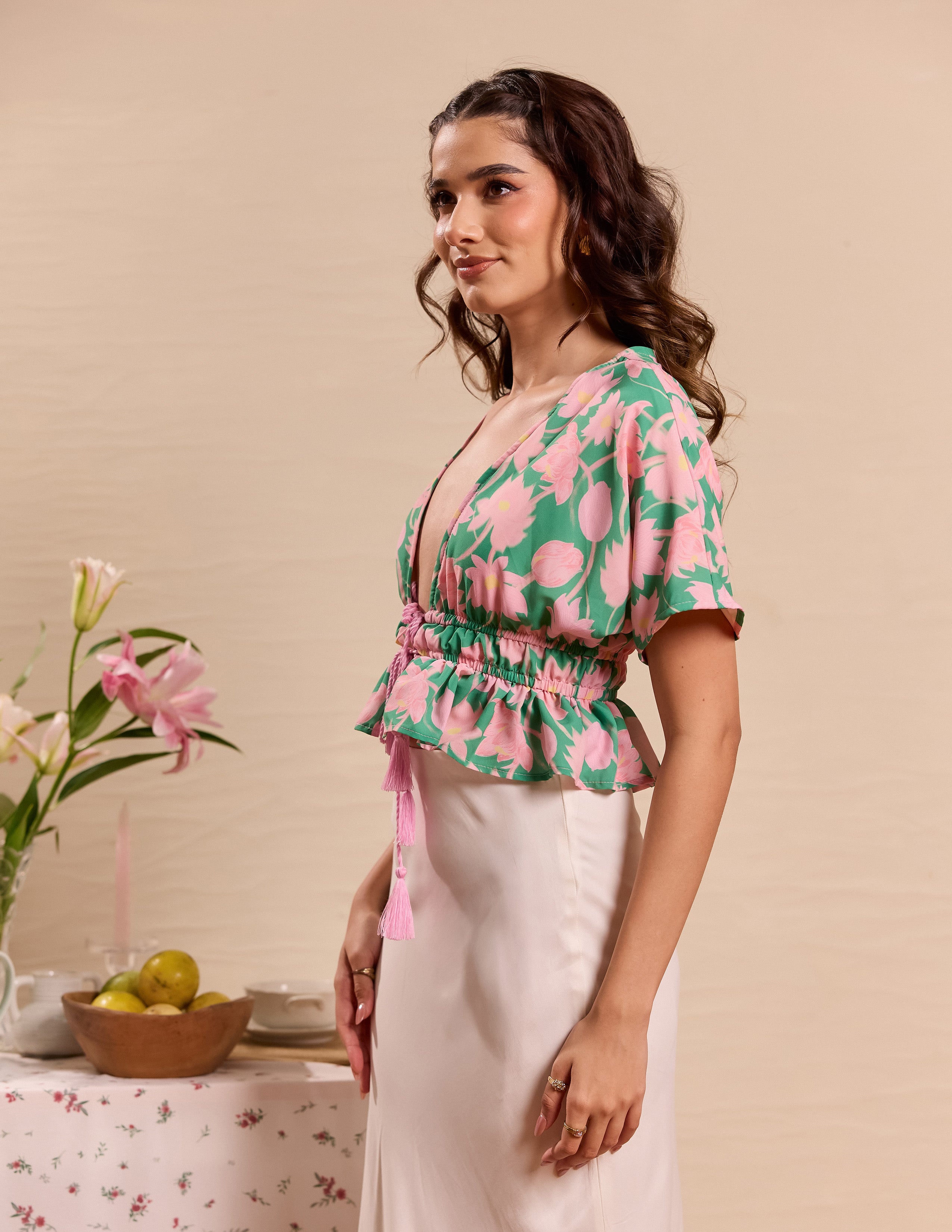 Front Tie Up Tassel Detailed Top