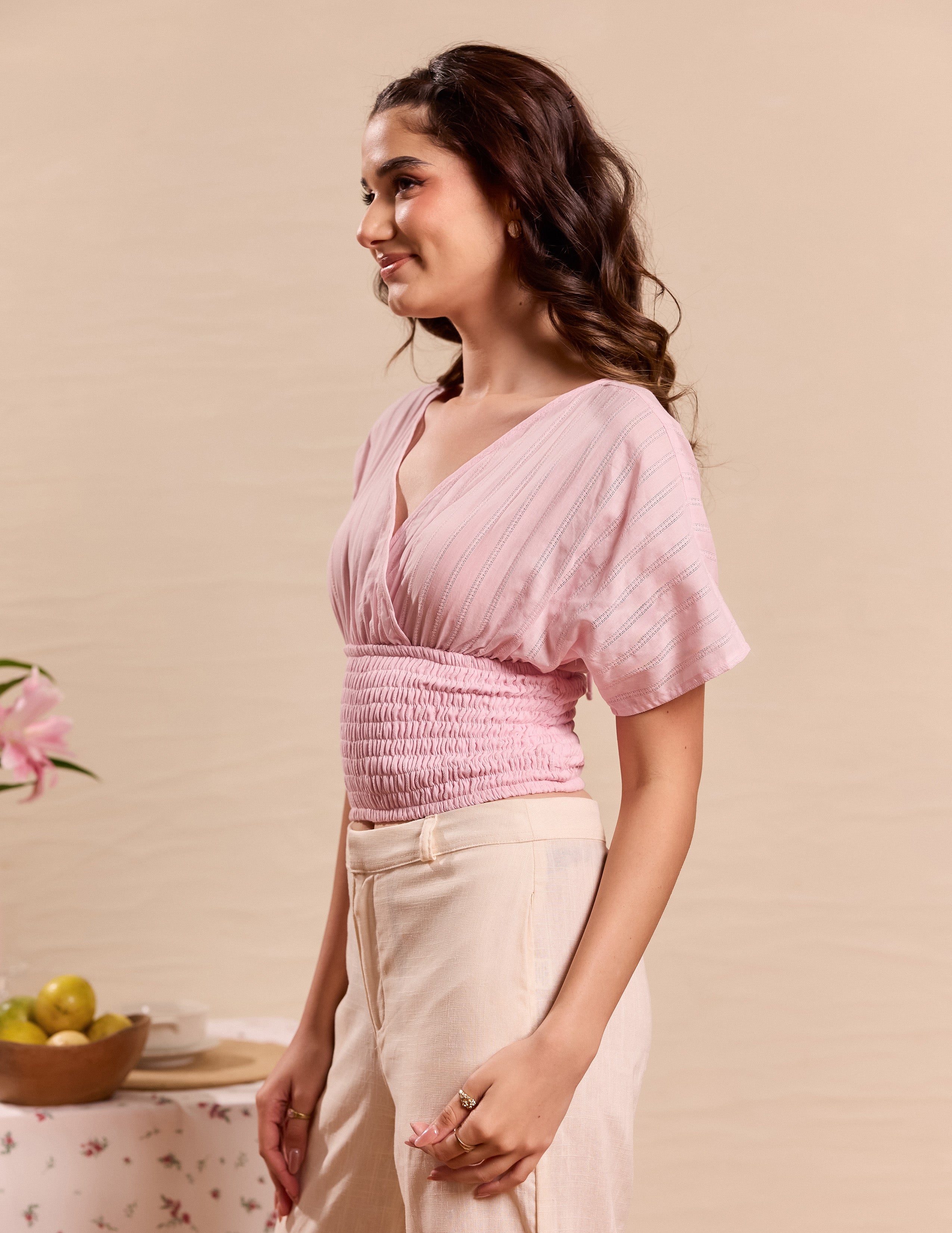Front Overlapped Smocking Detailed Top
