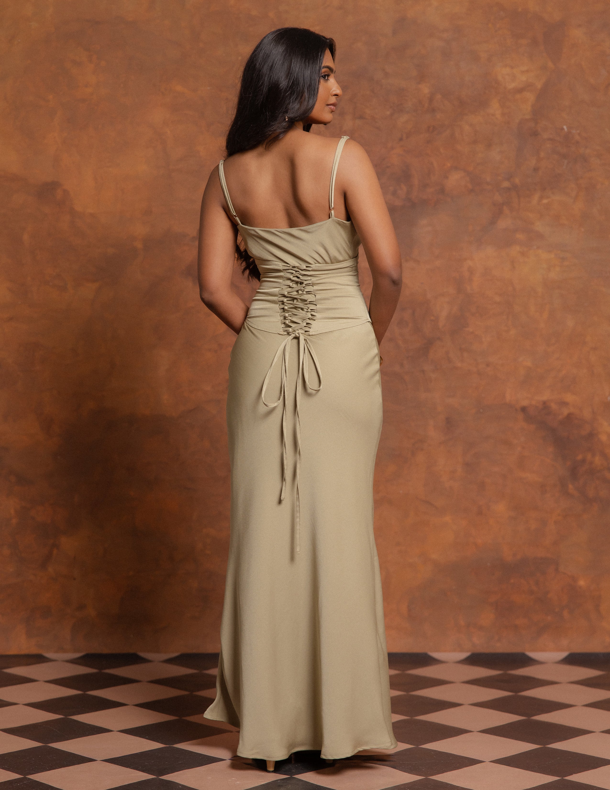 Cowl Maxi Dress With Detachable Corset