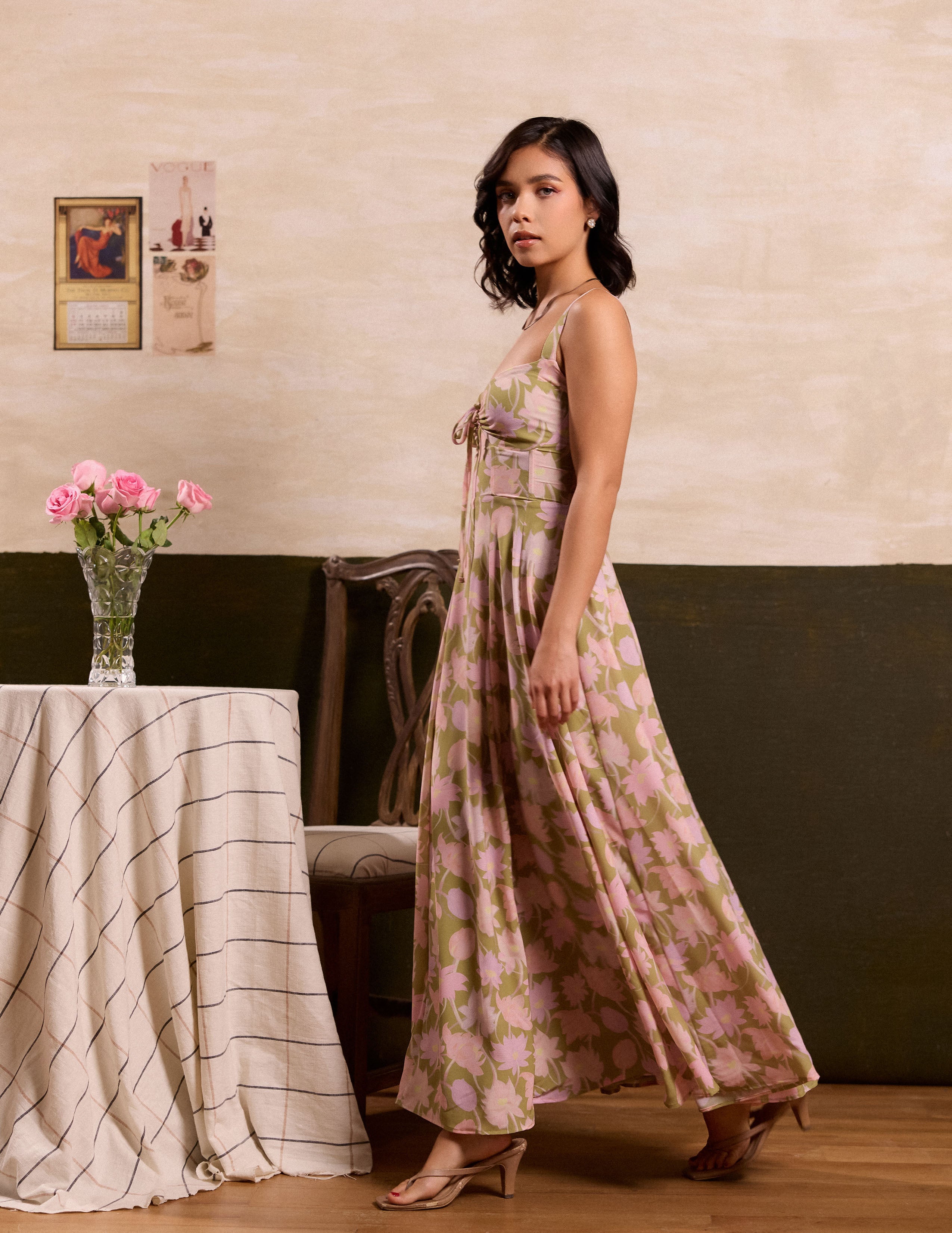 Front Ruched Flared Maxi Dress