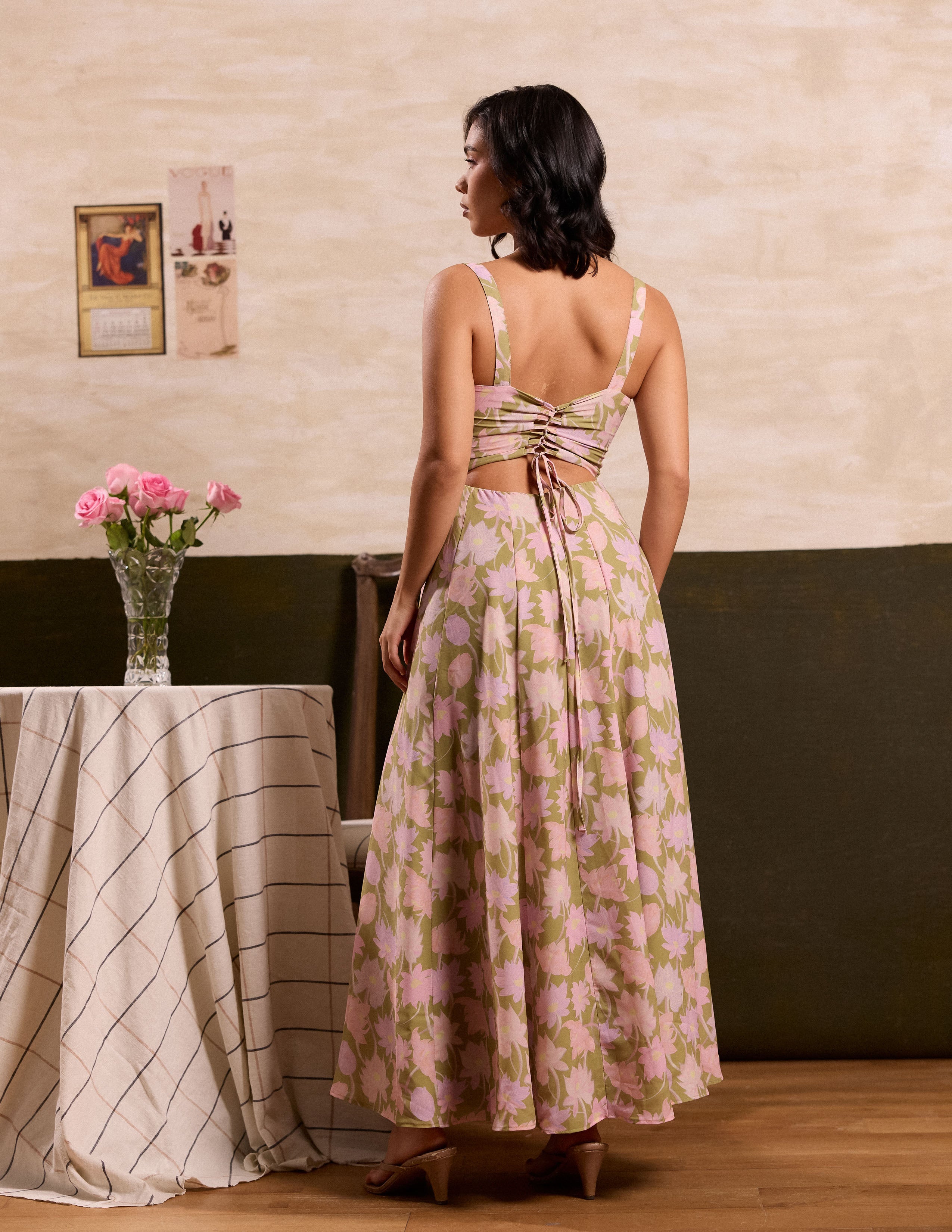 Front Ruched Flared Maxi Dress