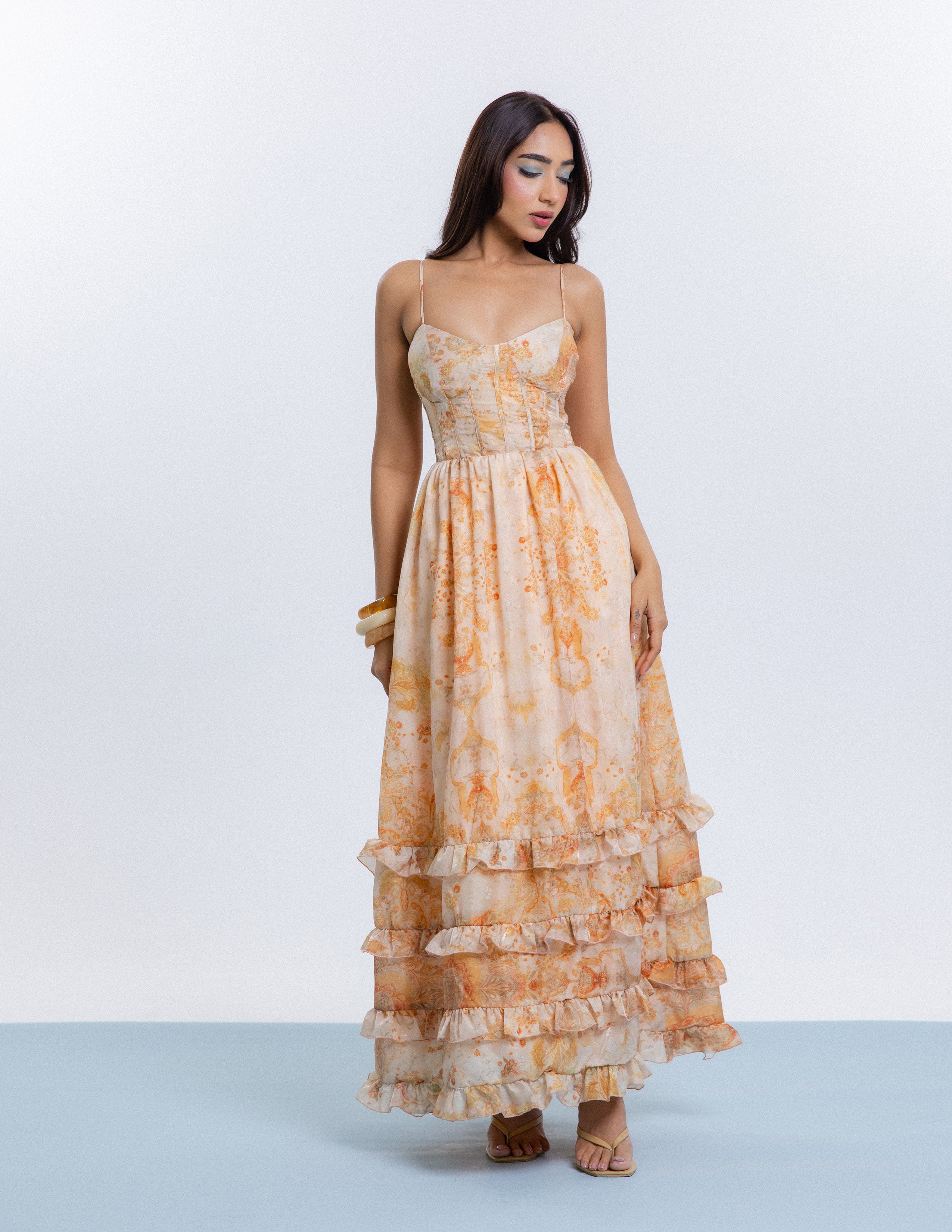Frill Detailed Corset Maxi Dress