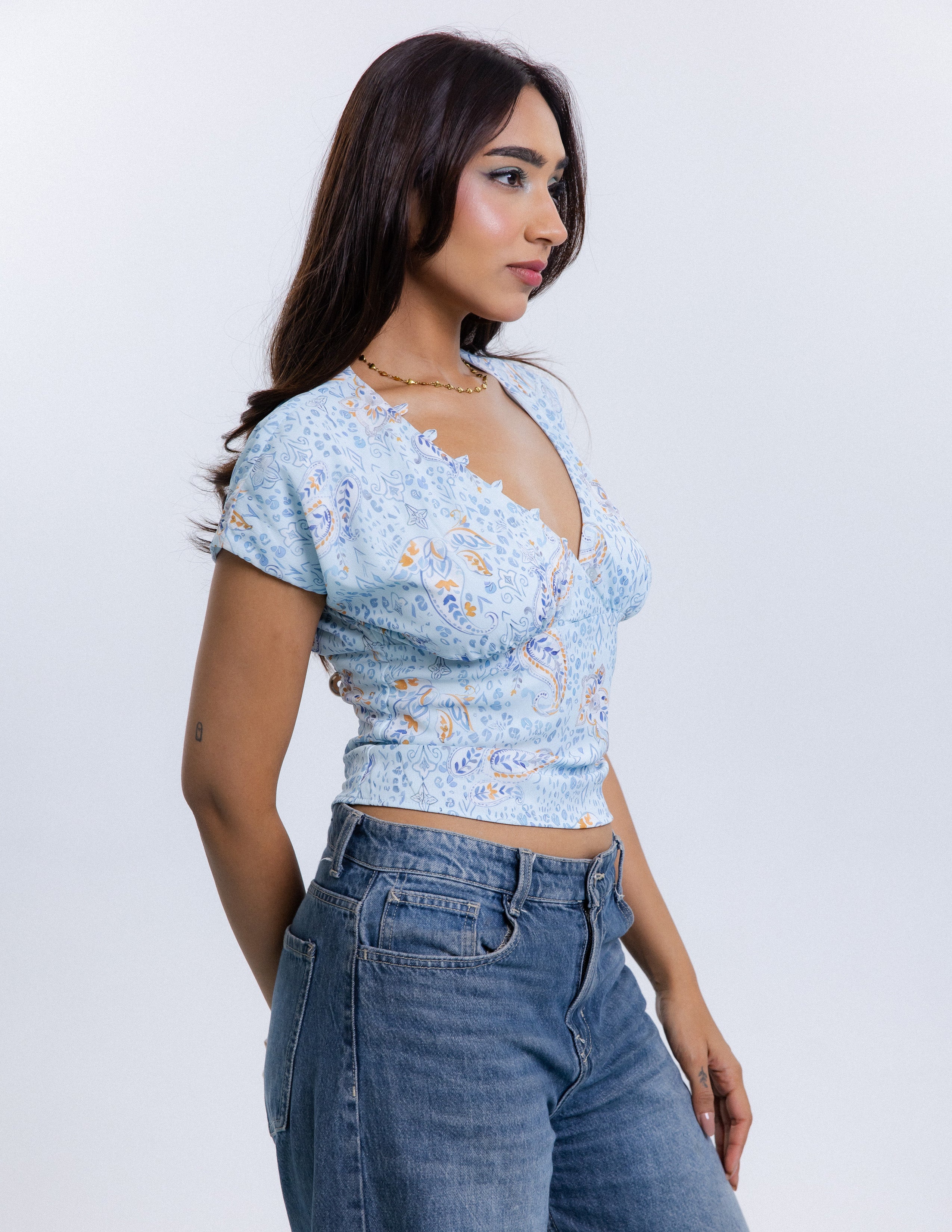 Button Detailed Mock Wrap Top