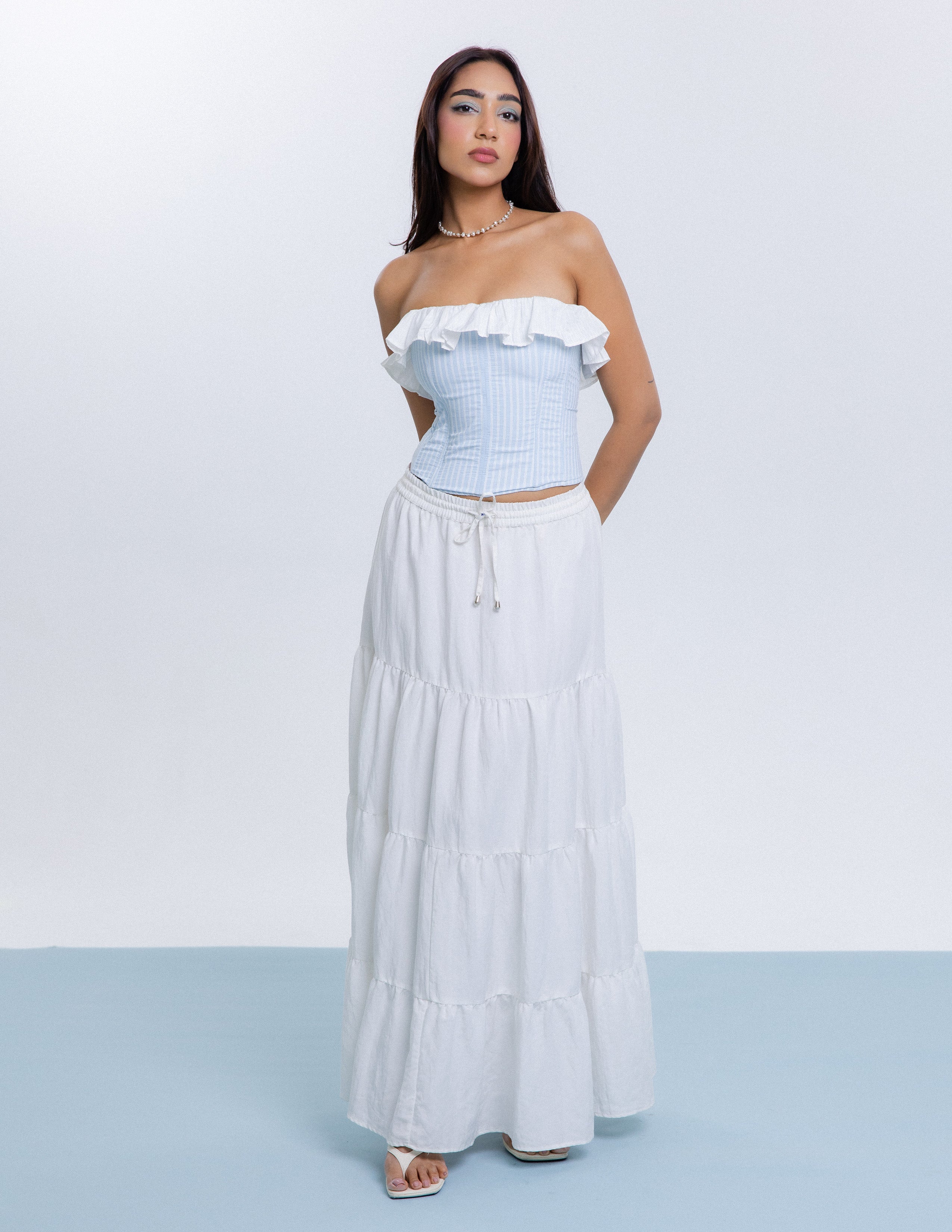 Frill Detailed Corset Tube Top