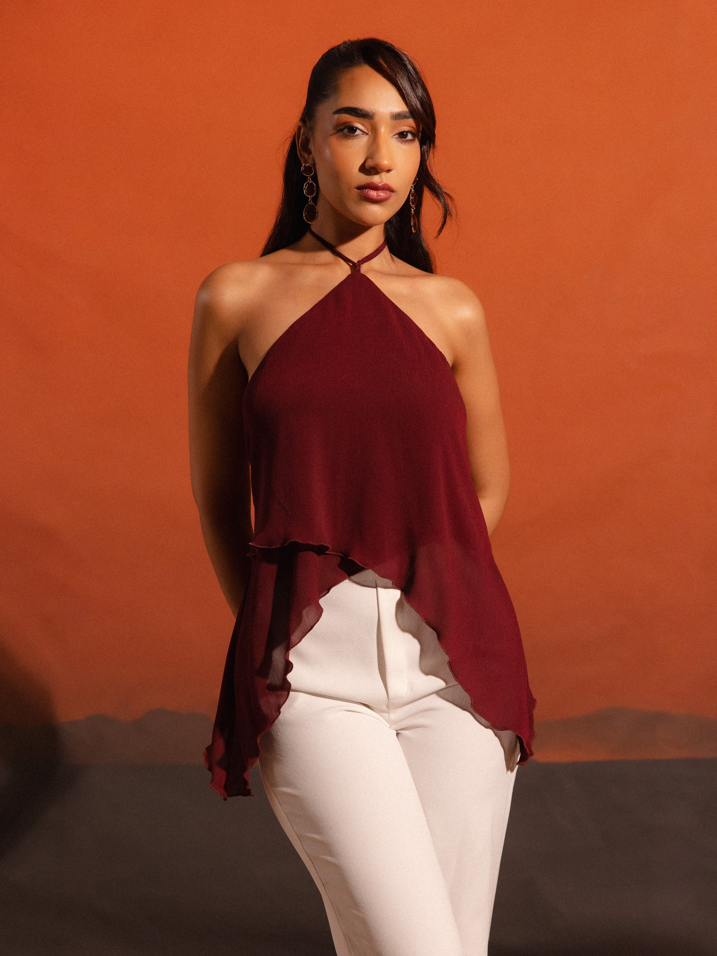 Neck tie Up Asymetrical Over Lapped Top