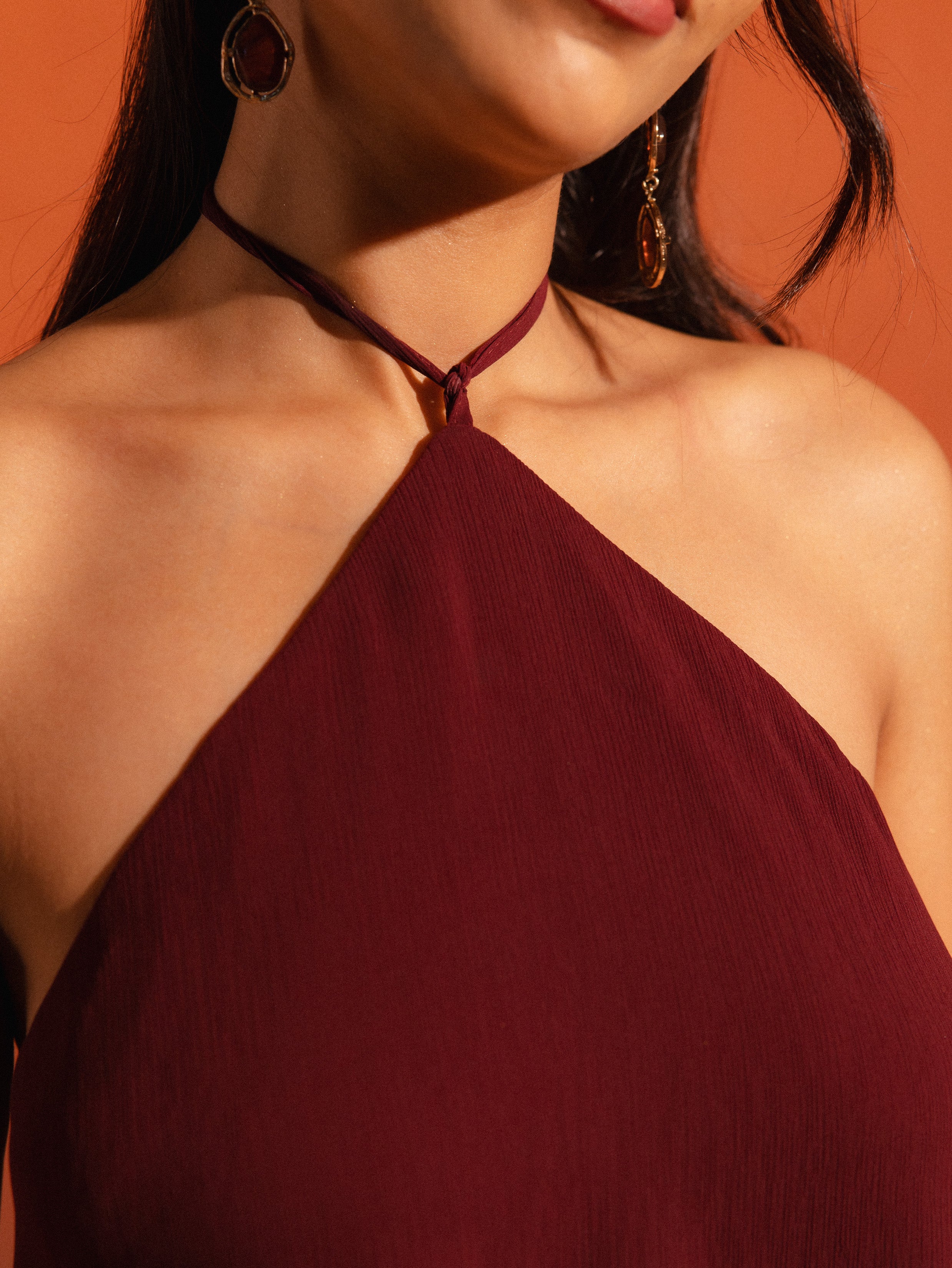 Neck tie Up Asymetrical Over Lapped Top