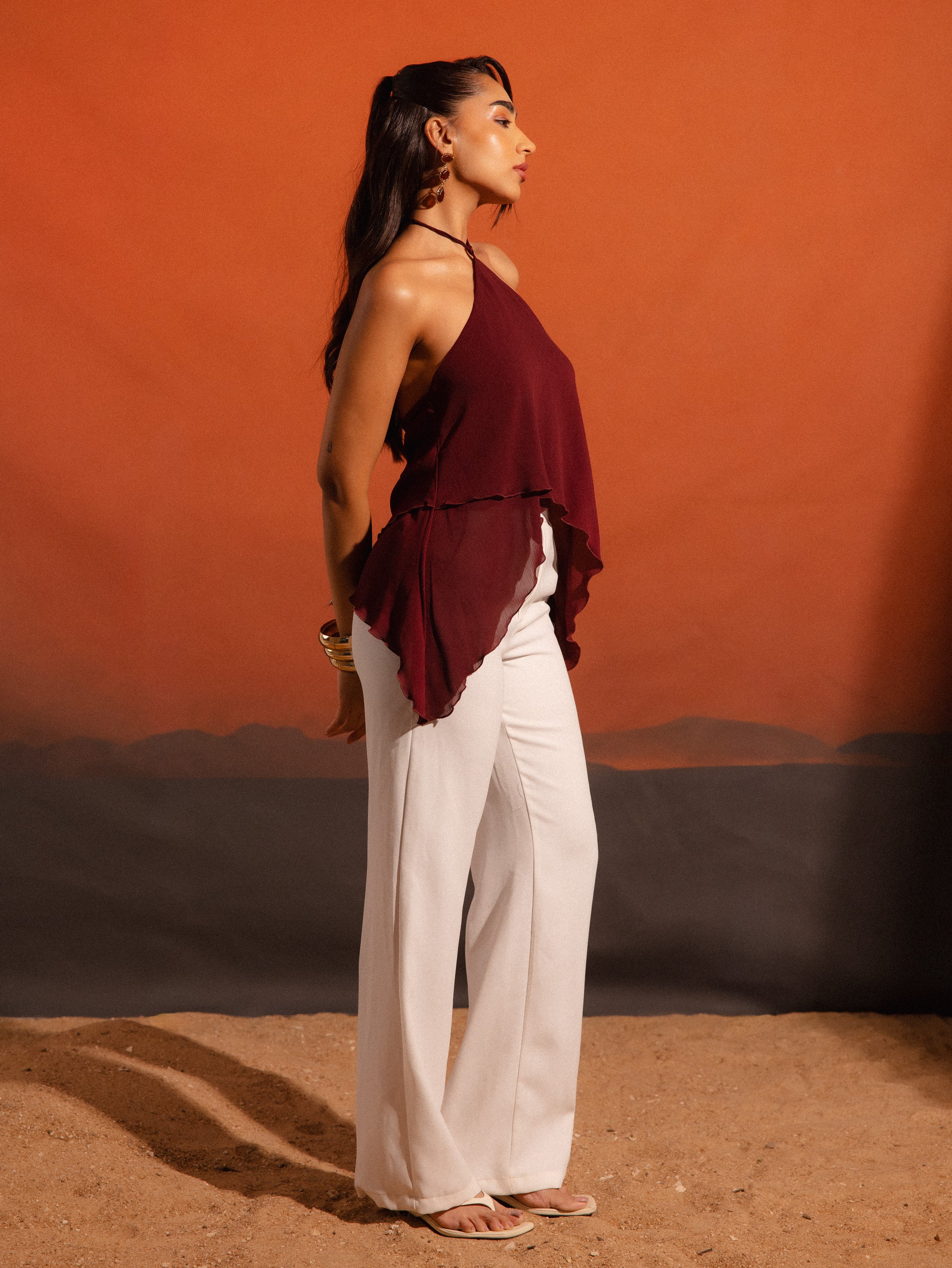 Neck tie Up Asymetrical Over Lapped Top