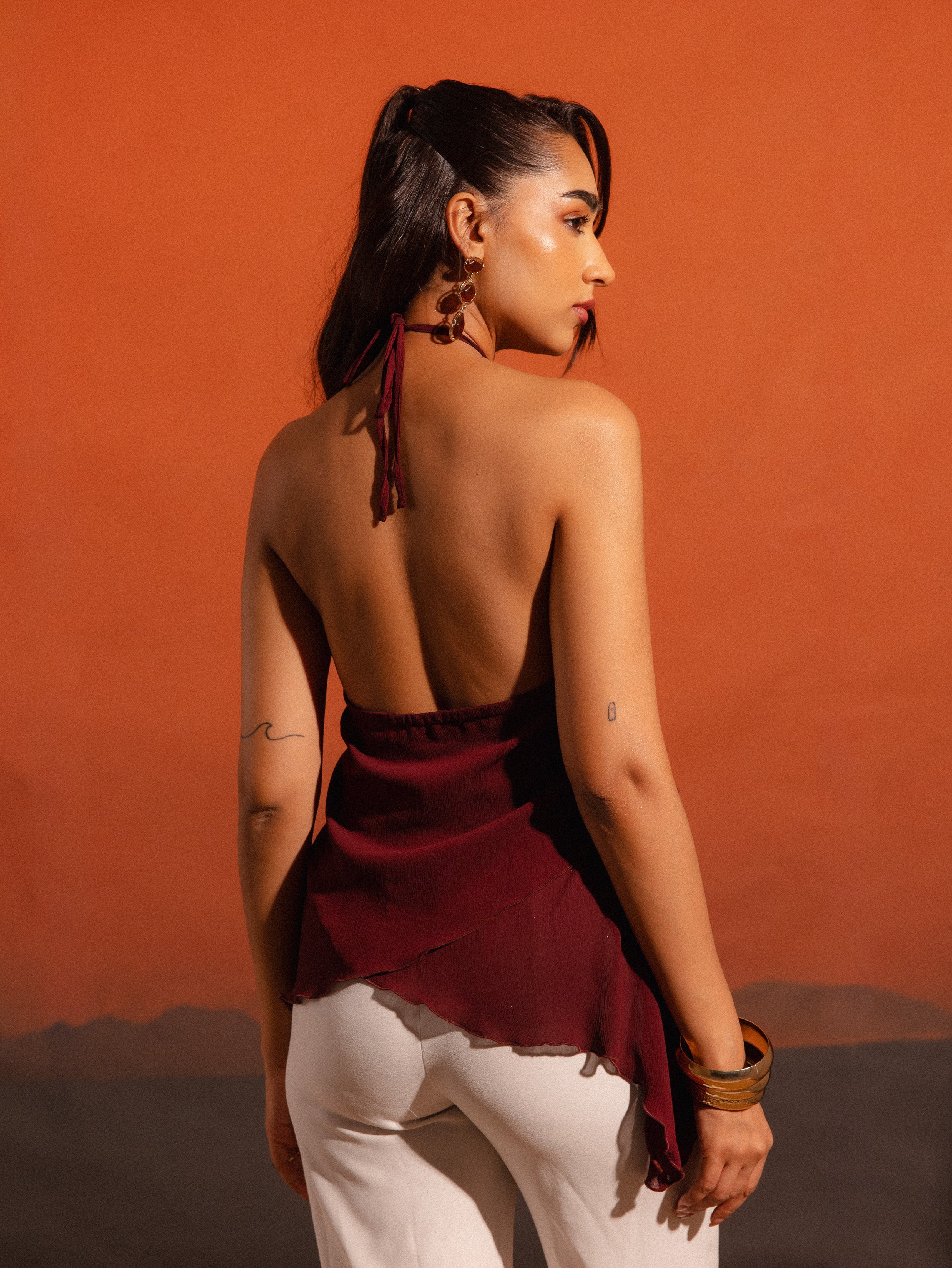Neck tie Up Asymetrical Over Lapped Top