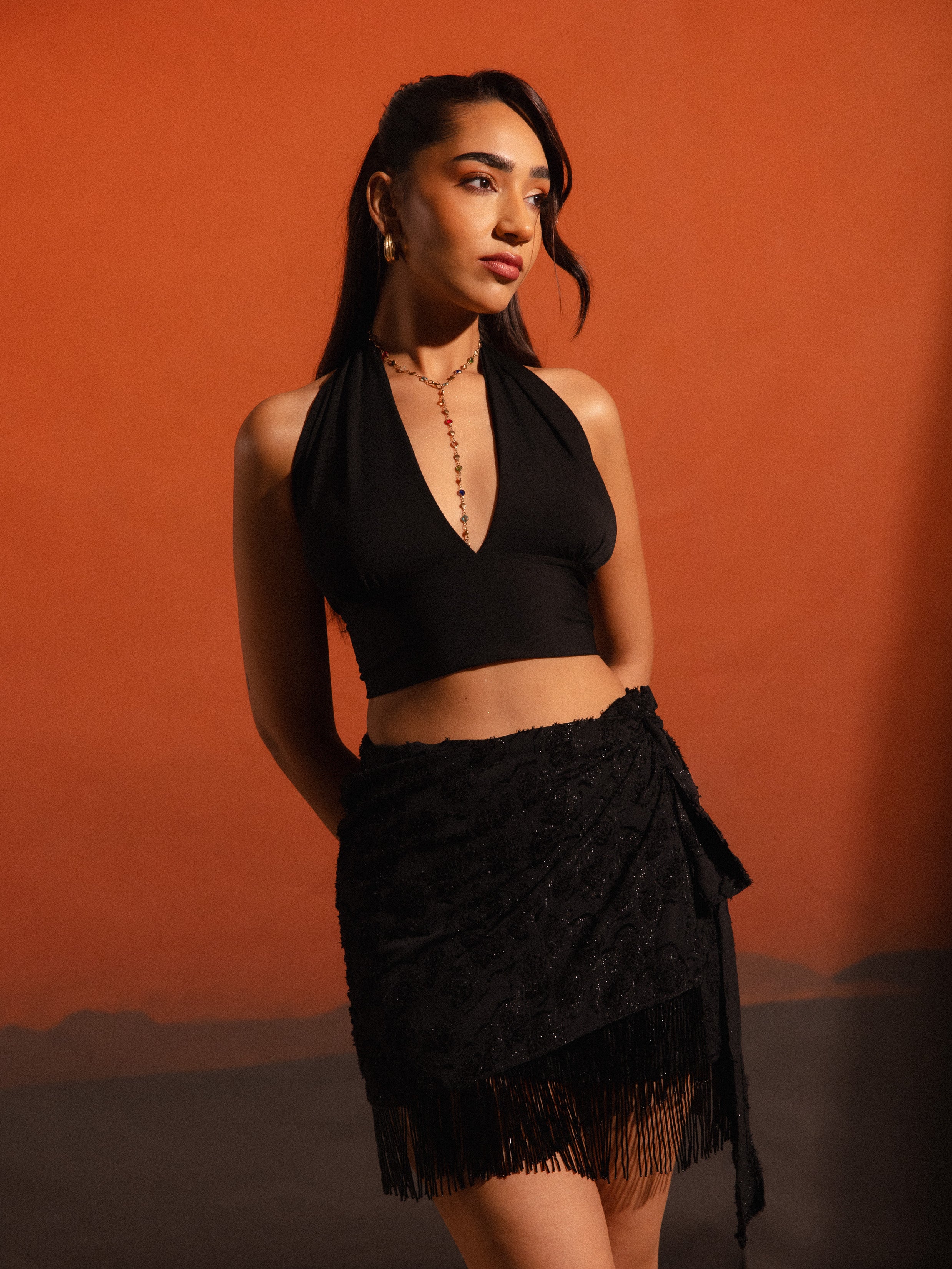 Fringe Detailed Wrap Tie Up Mini Skirt