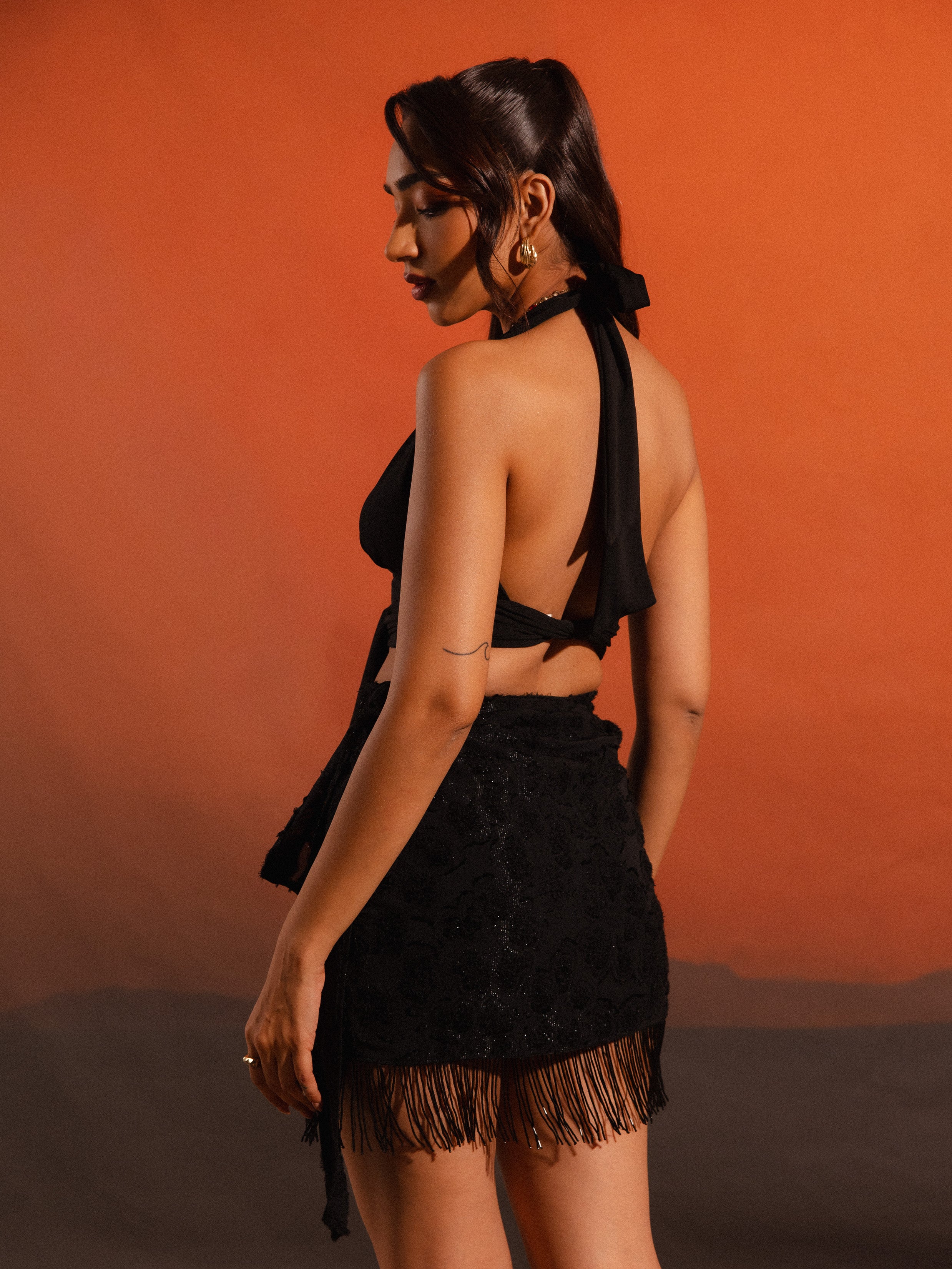 Fringe Detailed Wrap Tie Up Mini Skirt