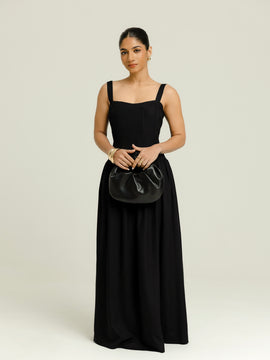 Thick Strap Detailed Low Waist Midi Dress