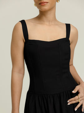 Thick Strap Detailed Low Waist Midi Dress