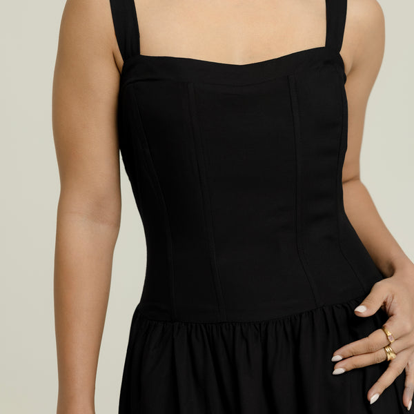 Thick Strap Detailed Low Waist Midi Dress