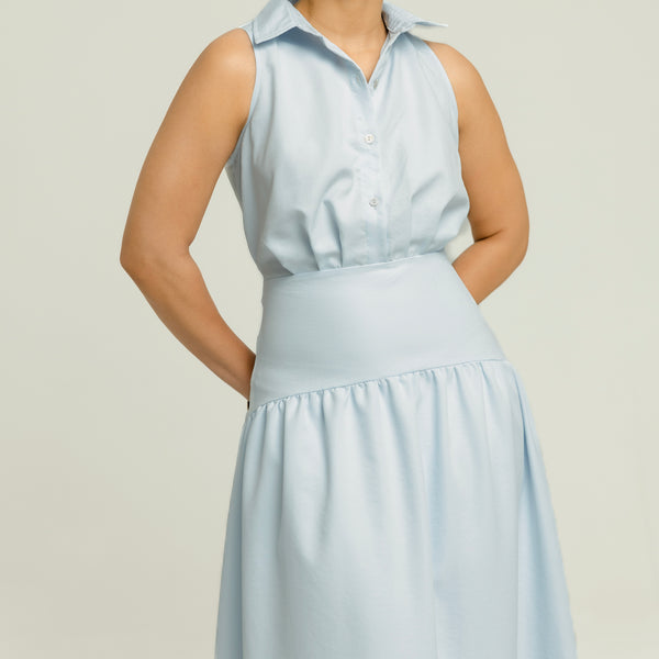 Collar Detailed Yoke Gathering Maxi Dress