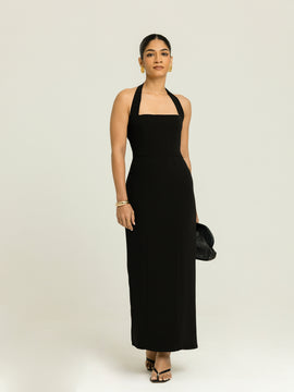Halter Neck Tie Up Midi Dress