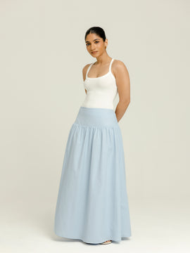 Smocking Detailed Yoke Gathering Maxi Skirt
