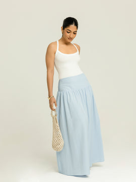 Smocking Detailed Yoke Gathering Maxi Skirt