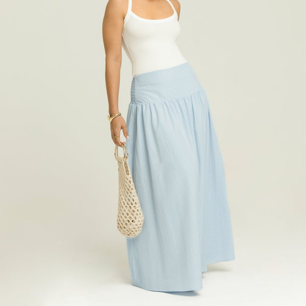 Smocking Detailed Yoke Gathering Maxi Skirt