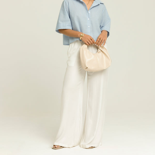 Collar Detailed Button Down Short Sleeved Oversized Crop Top