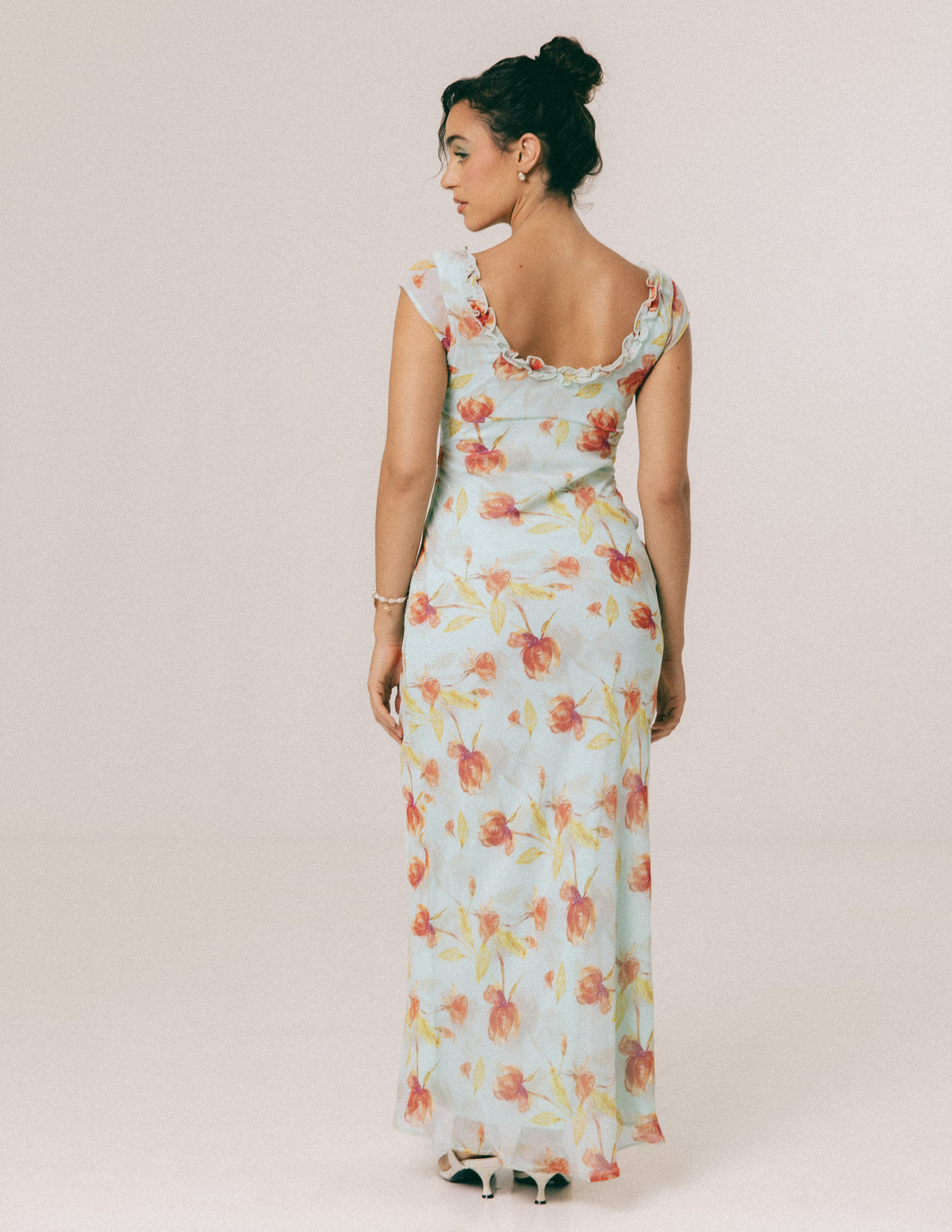 FRILL DETAILED PRINTED MAXI DRESS