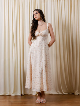 Bust Ruched Printed Maxi Dress