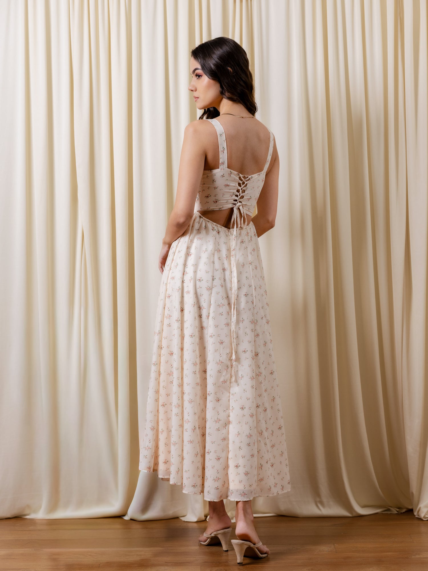 Bust Ruched Printed Maxi Dress