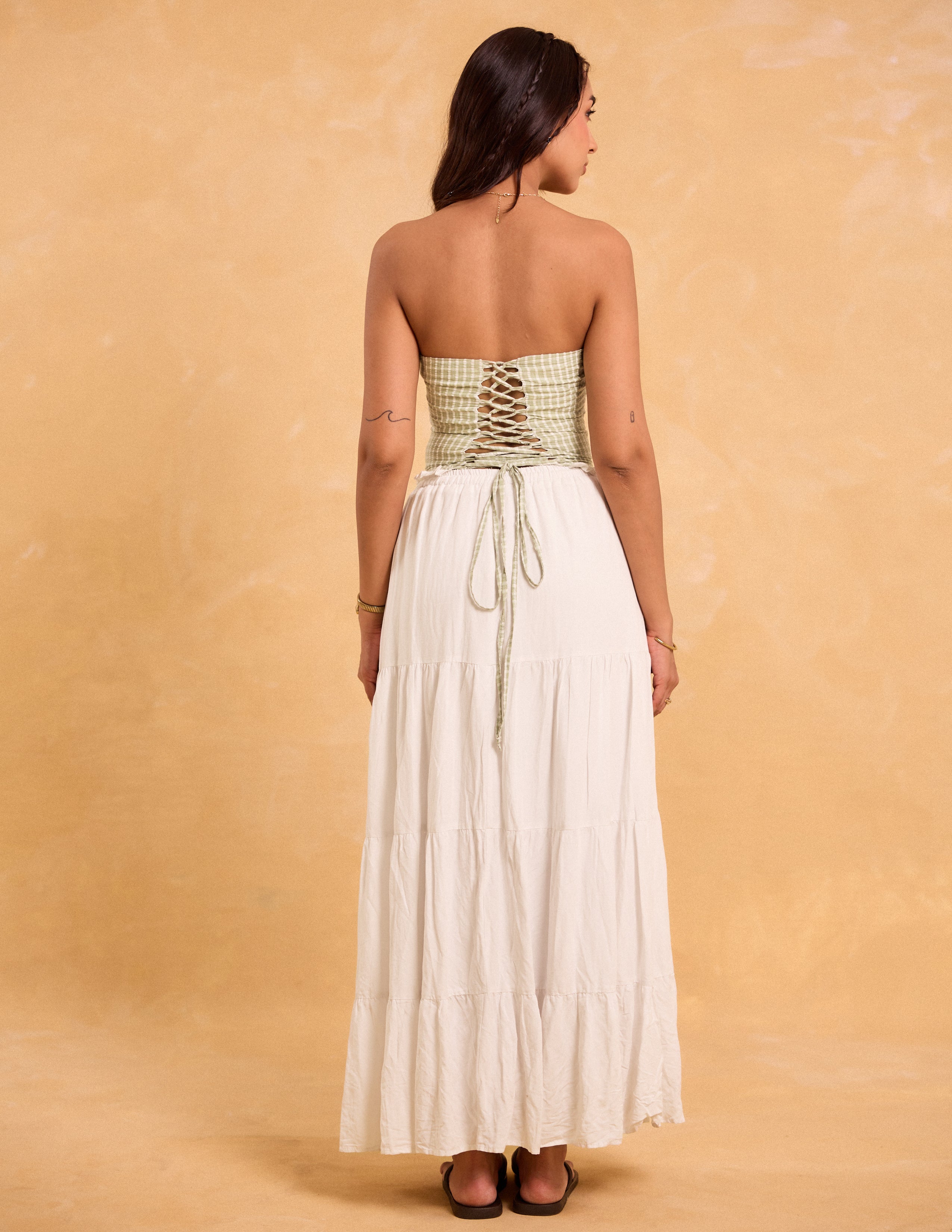 Frill Detailed Printed Corset Top