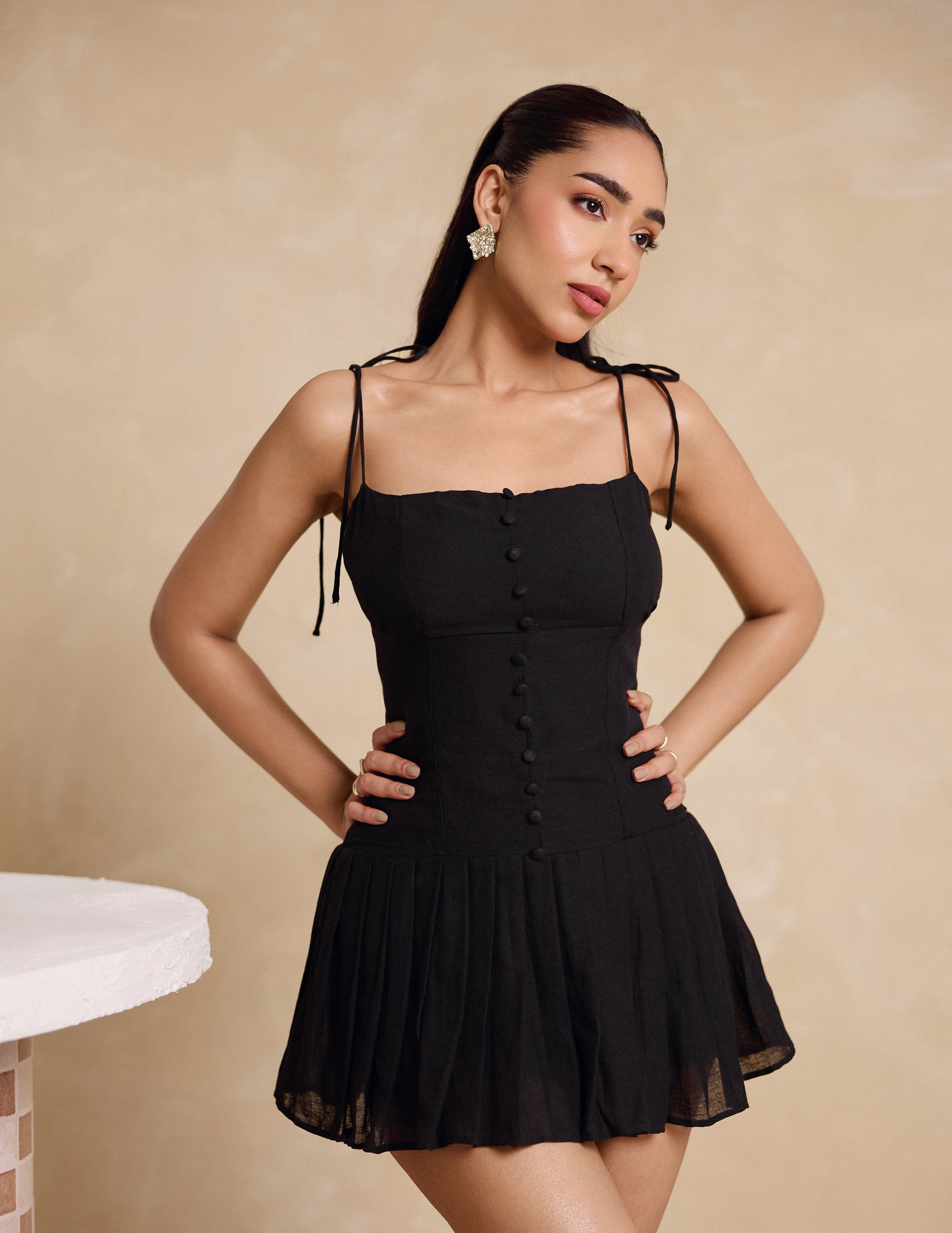 Button Down Pleated Mini Dress