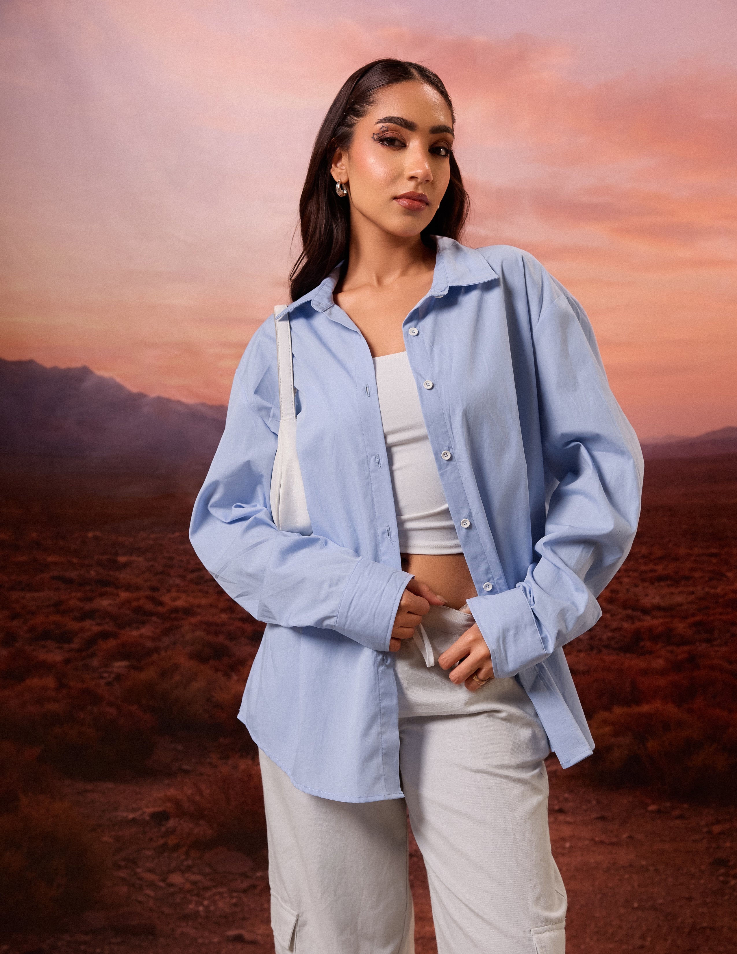 Collar Detailed Button Down Long Sleeved Top