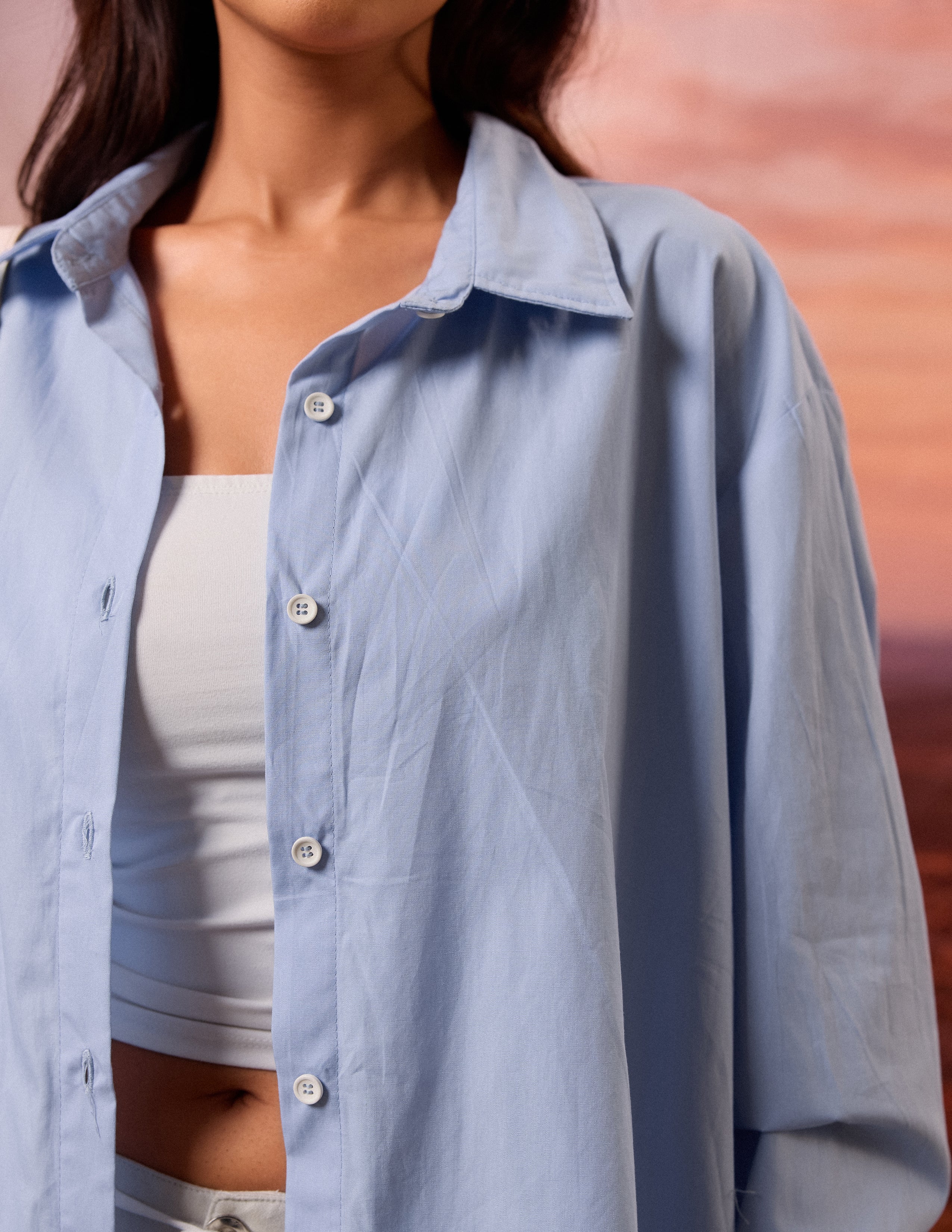 Collar Detailed Button Down Long Sleeved Top