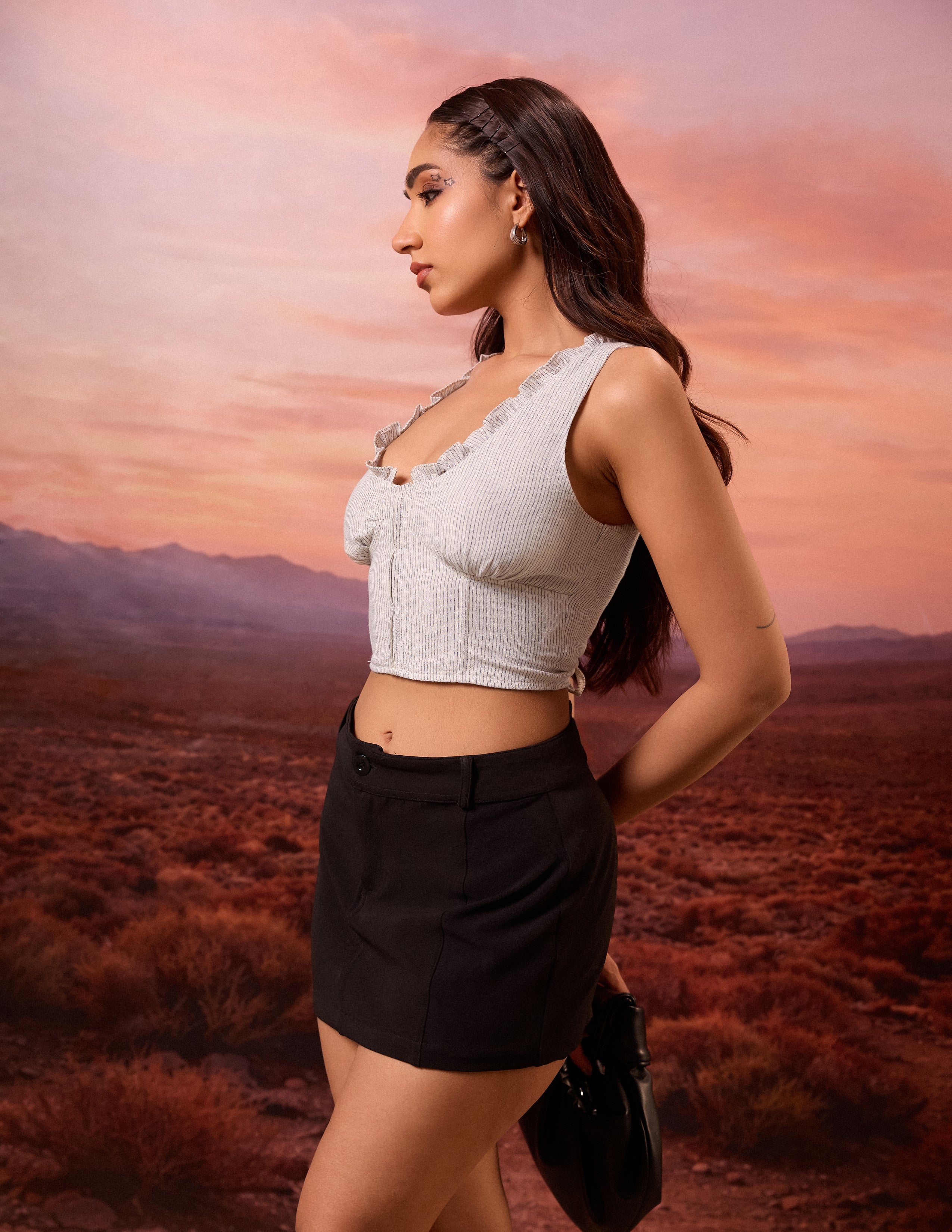 Frill Detailed Back Tie Up Top