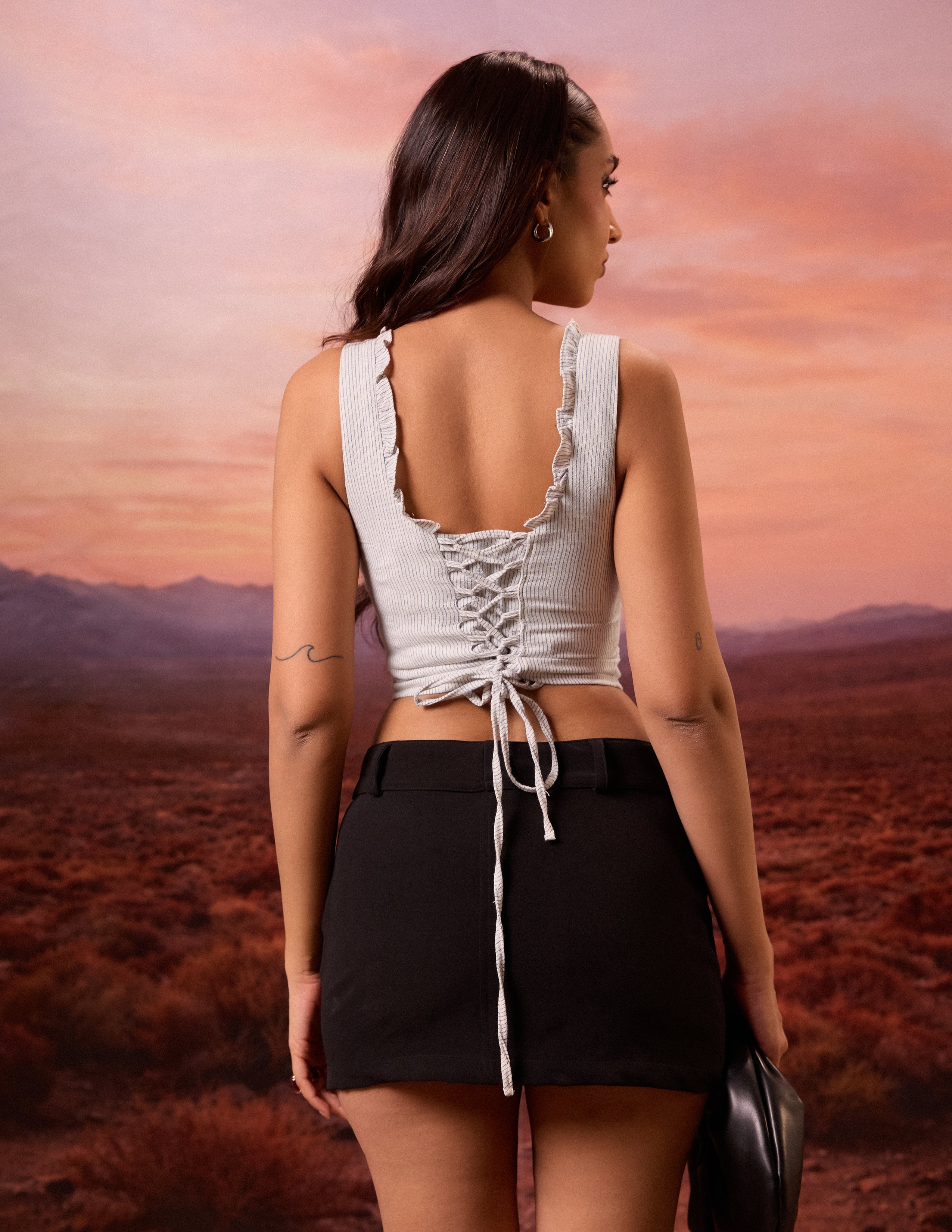 Frill Detailed Back Tie Up Top